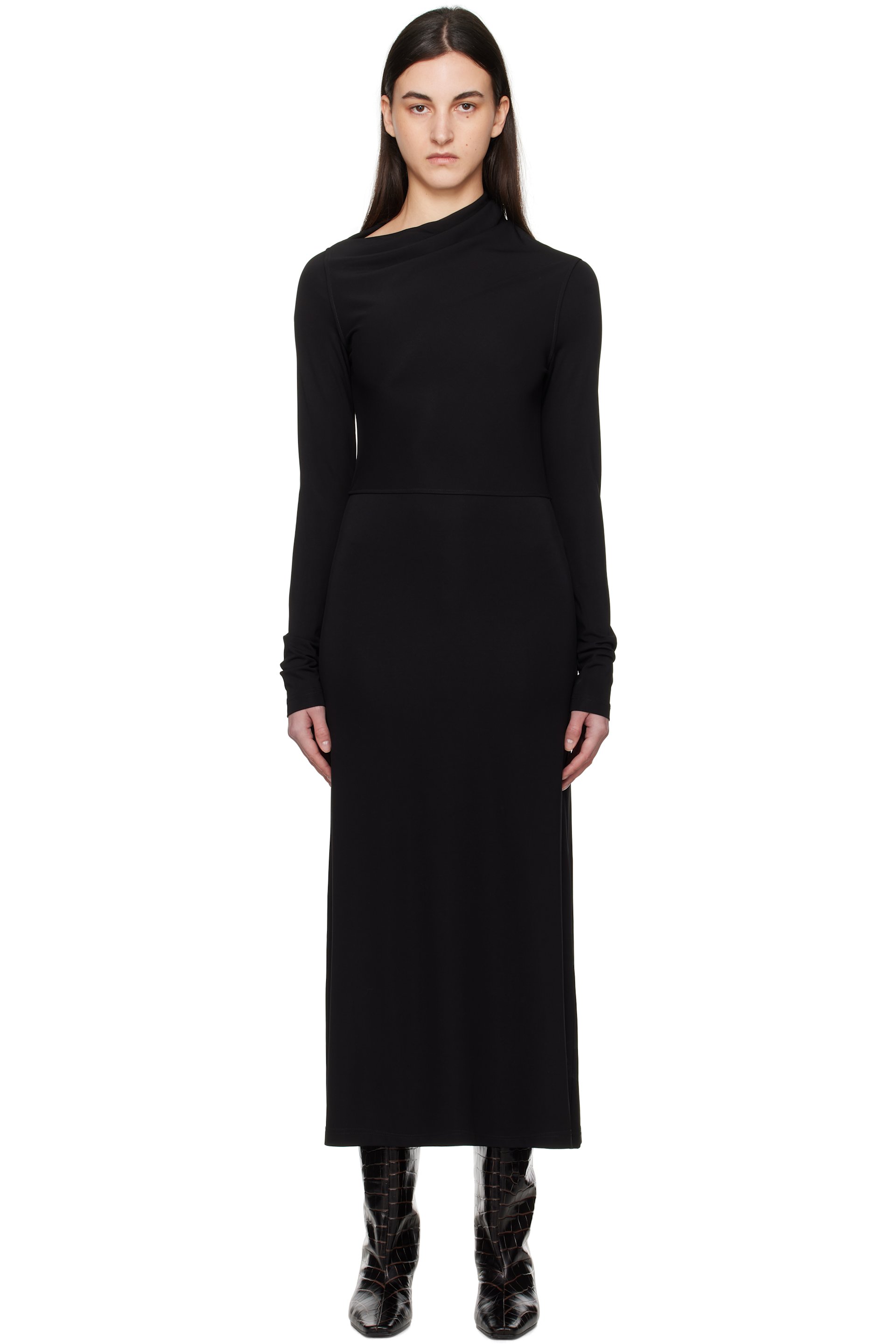 TOTEME - Robe longue drapée noire en jersey