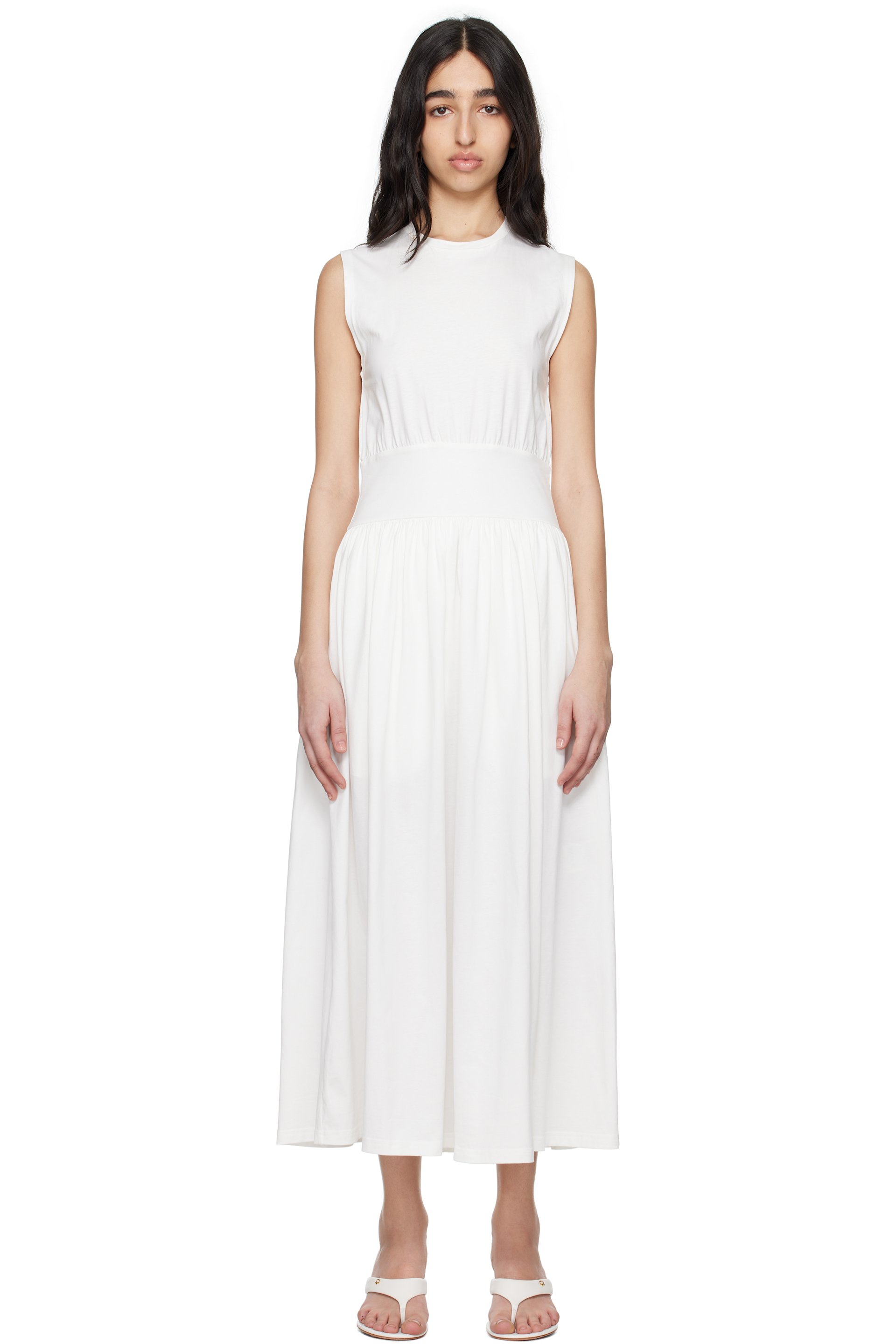 TOTEME - Robe t-shirt longue sans manches blanc cassé en coton