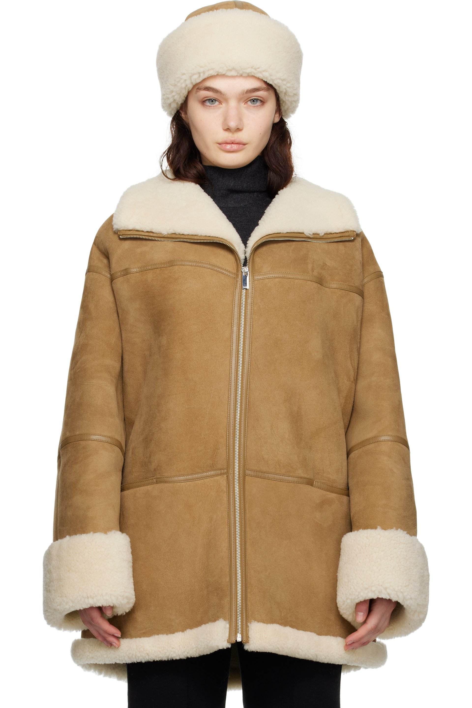 TOTEME - Tan & Off-White Signature Shearling Jacket