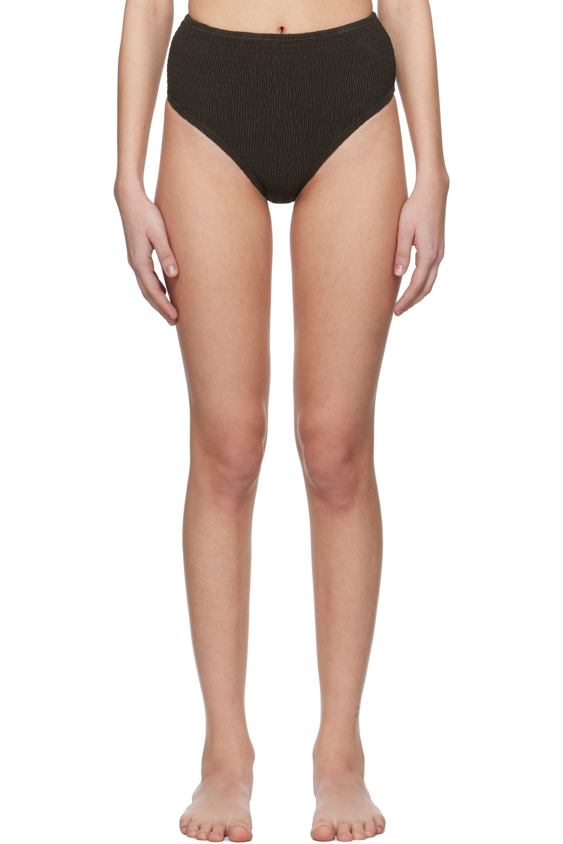 TOTEME - Culotte de bikini kaki à smocks