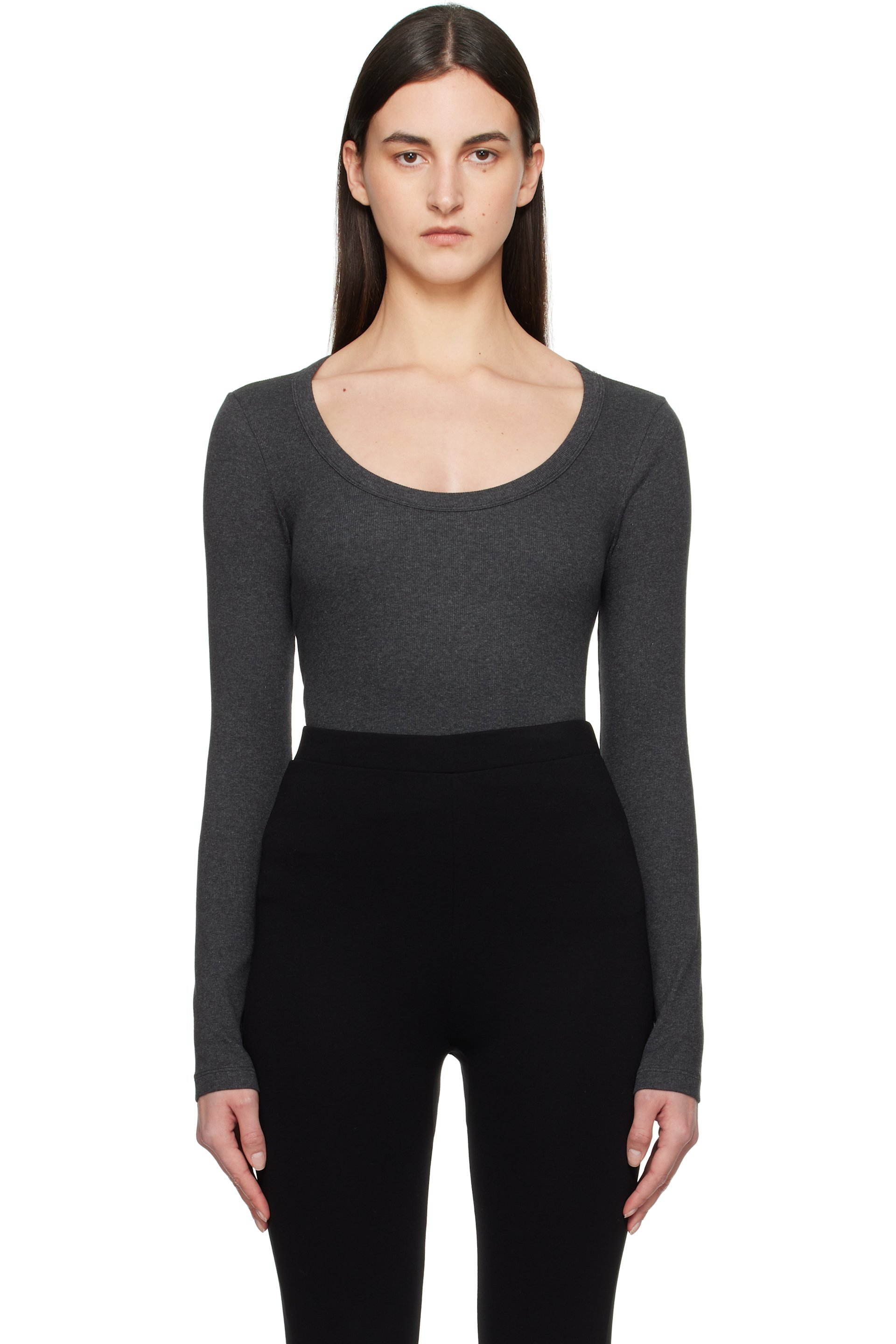 TOTEME - T-shirt gris en jersey côtelé