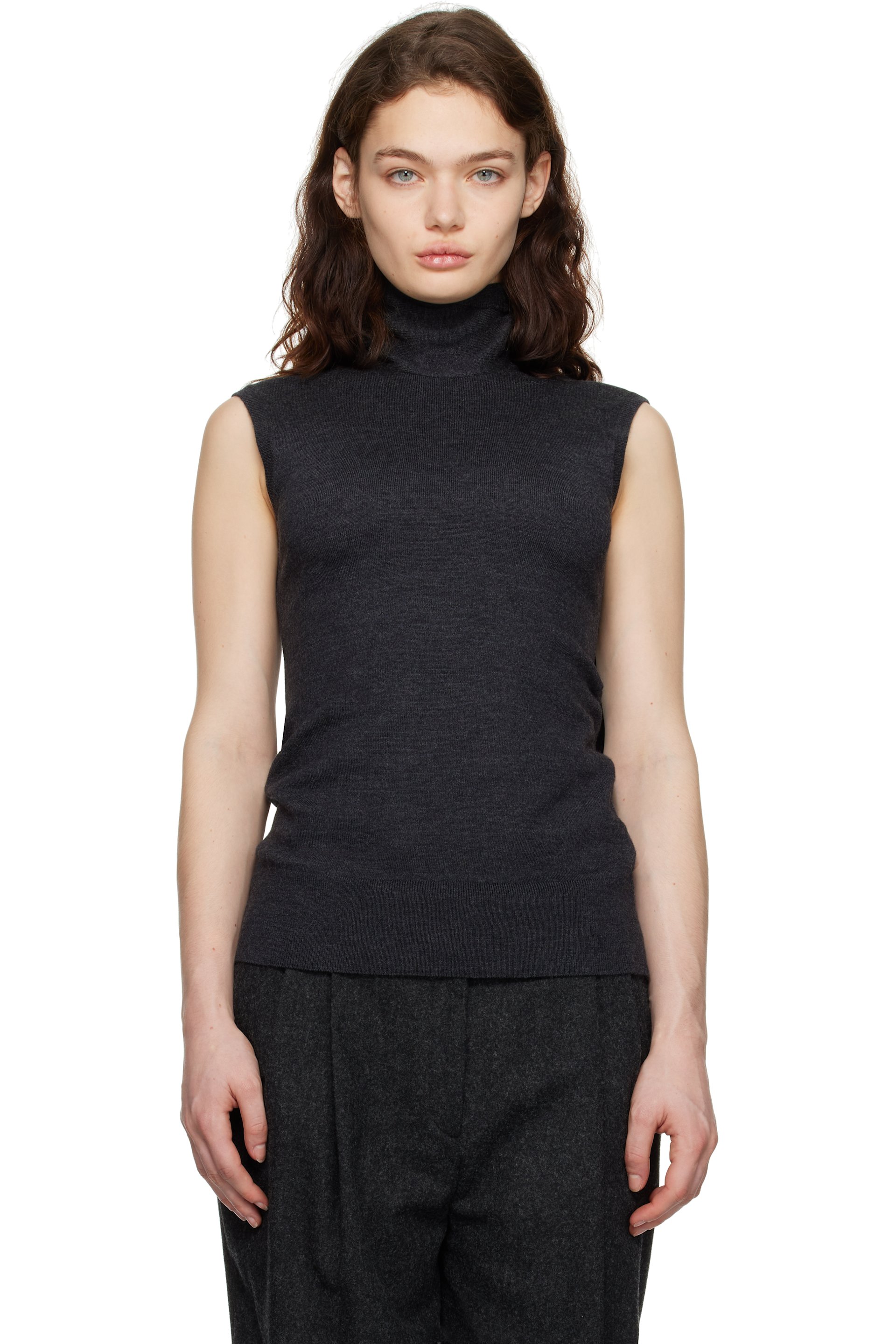 TOTEME - Débardeur gris en tricot à écharpe intégrée