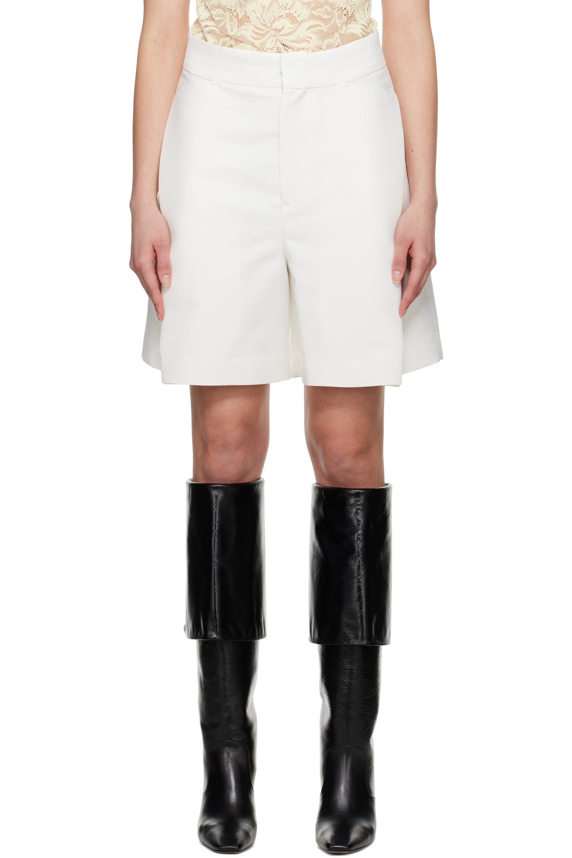 Victoria Beckham - Short Culotte blanc cassé à plis