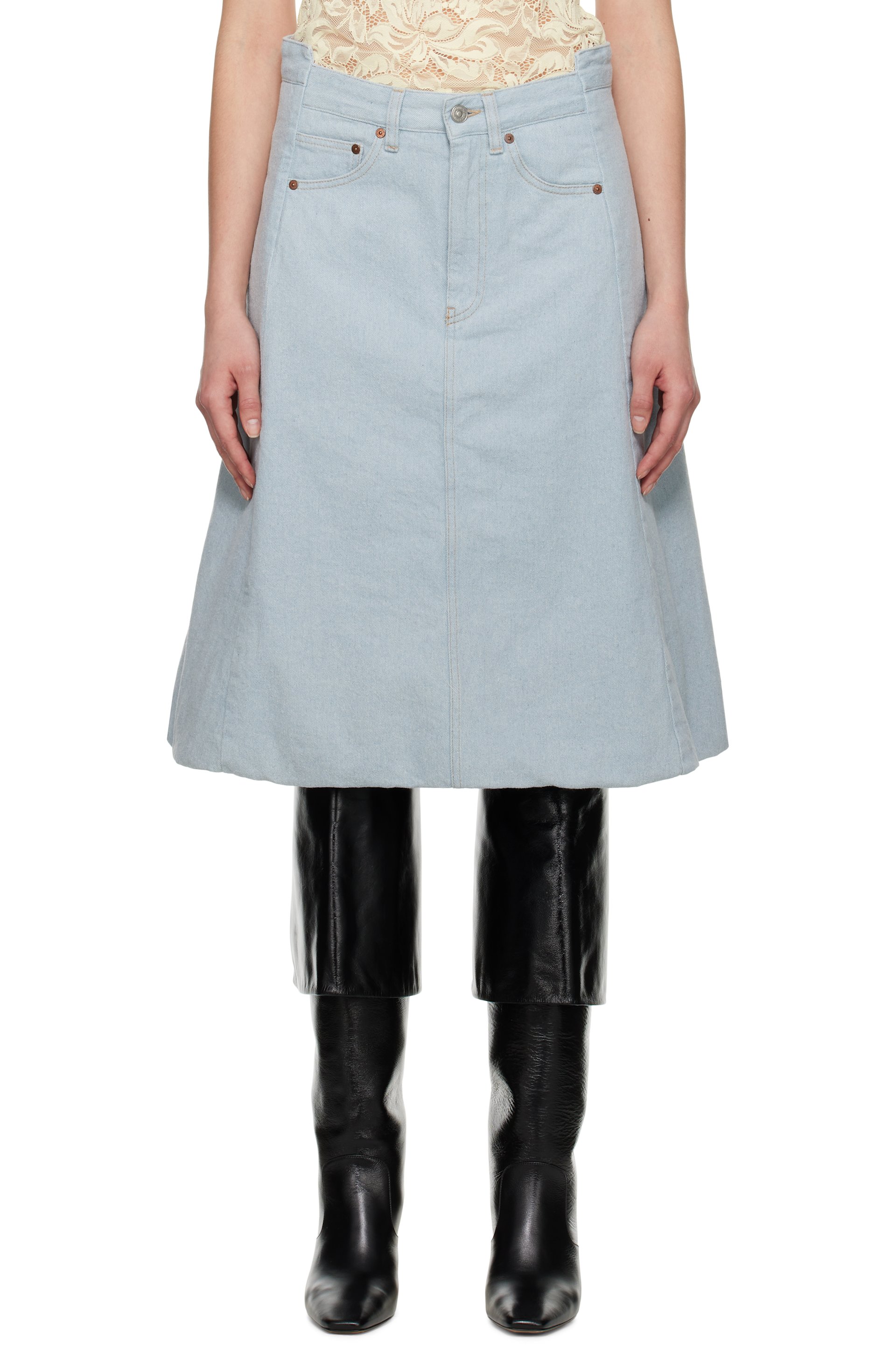 Victoria Beckham - Jupe midi bleue en denim à ourlet bouffant
