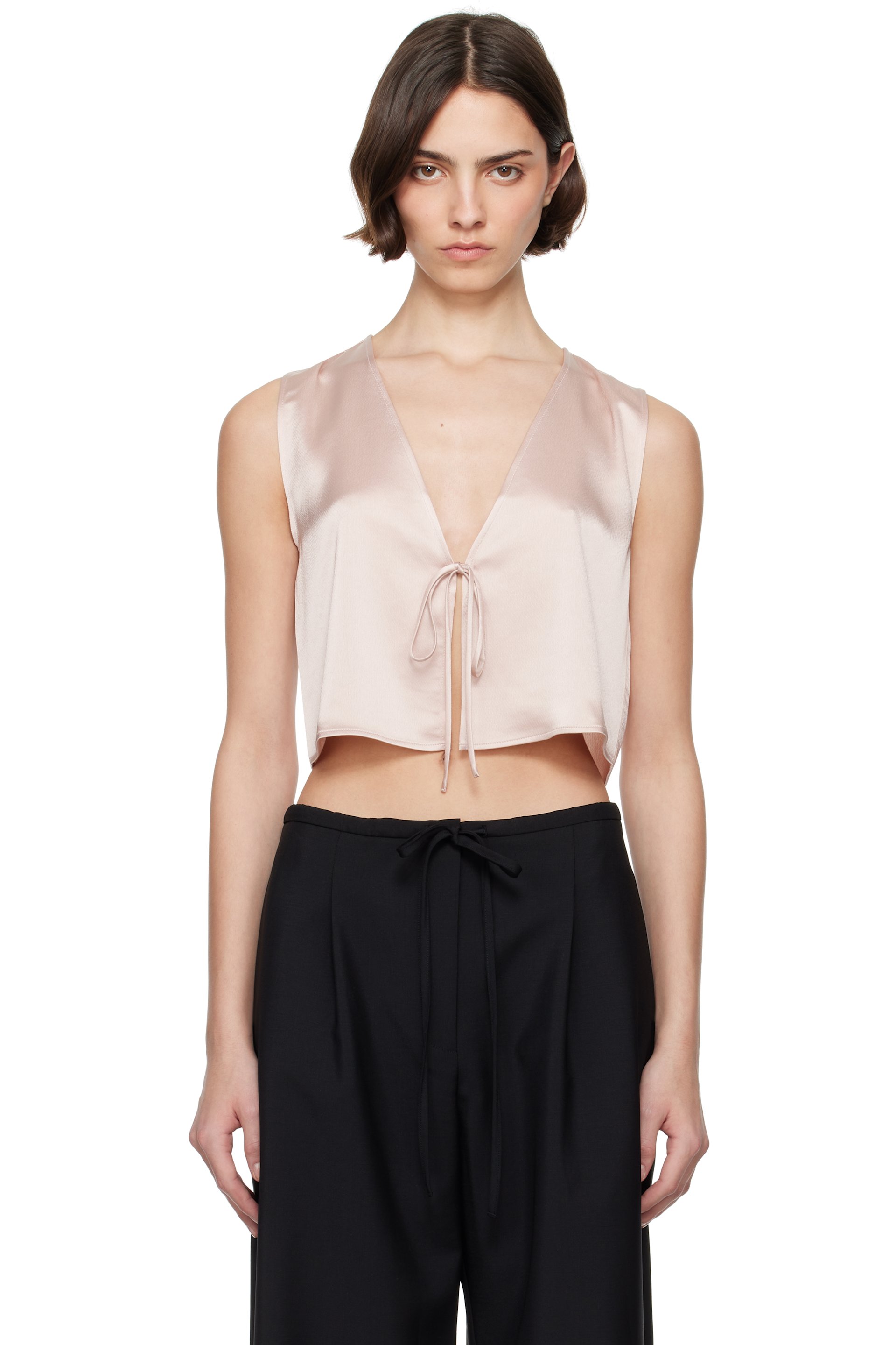 LESET - Haut rose en satin Barb à attache à nouer