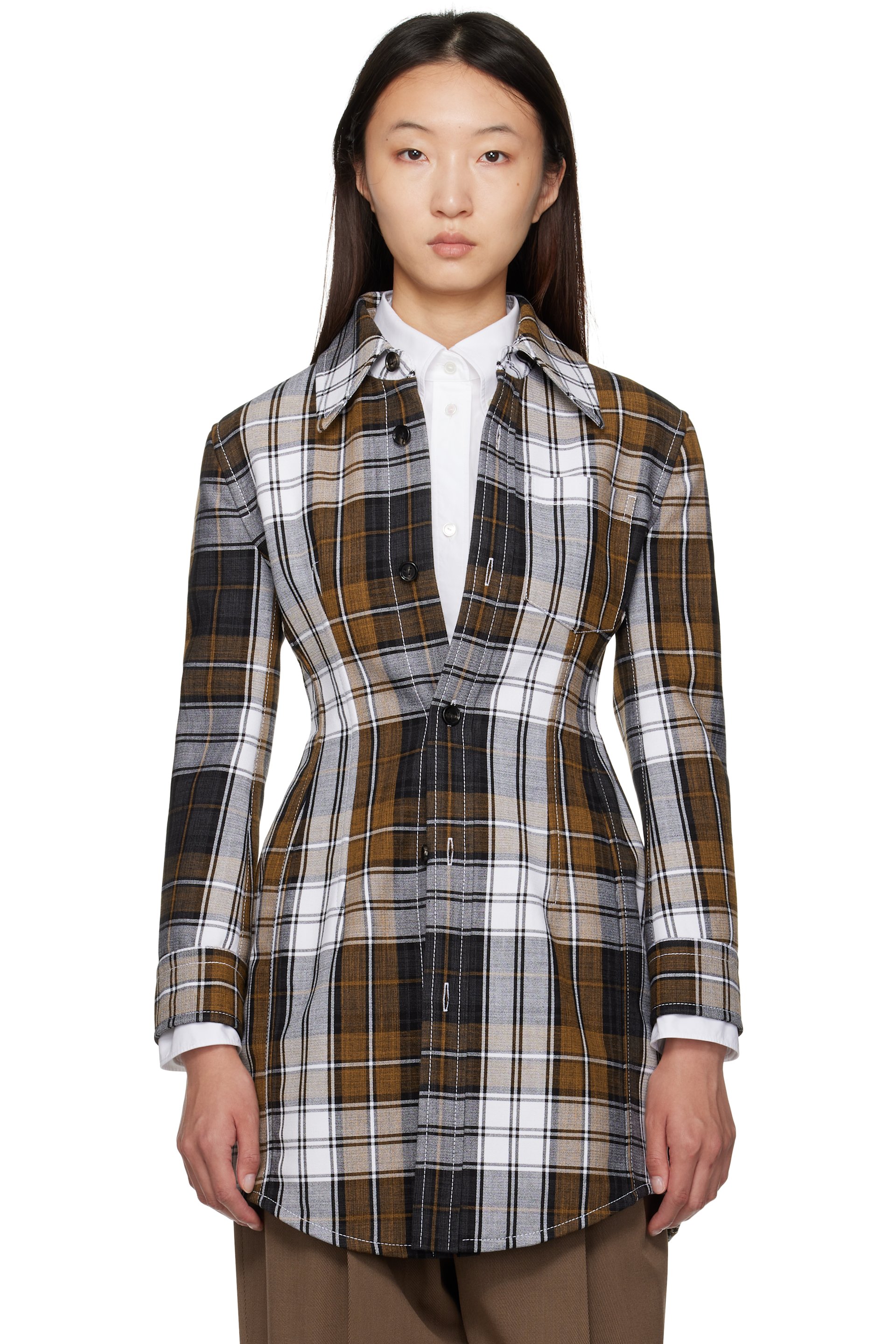 Bottega Veneta - Manteau structuré multicolore en coton à carreaux