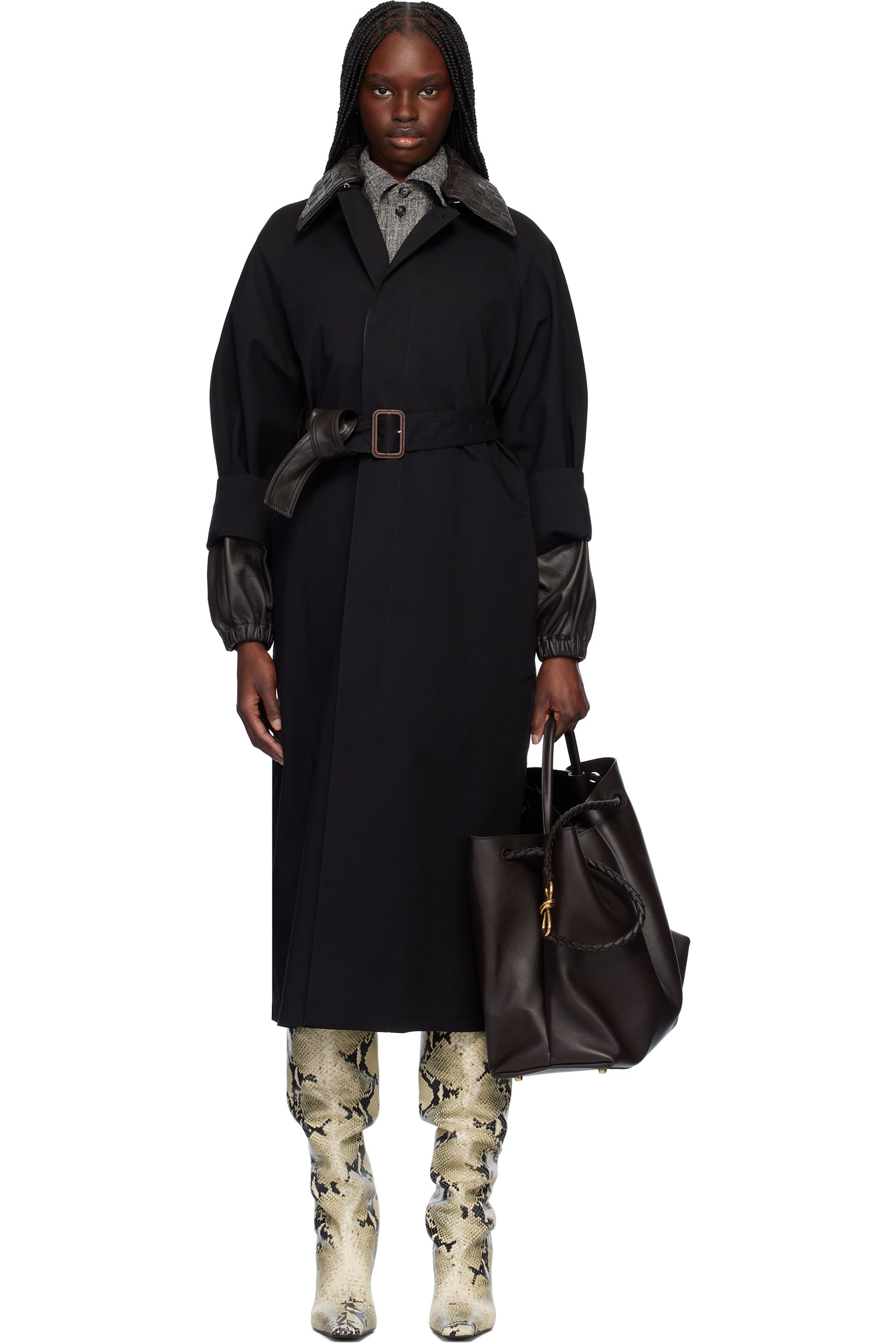 Bottega Veneta: Black Cotton Trench Coat | SSENSE Canada