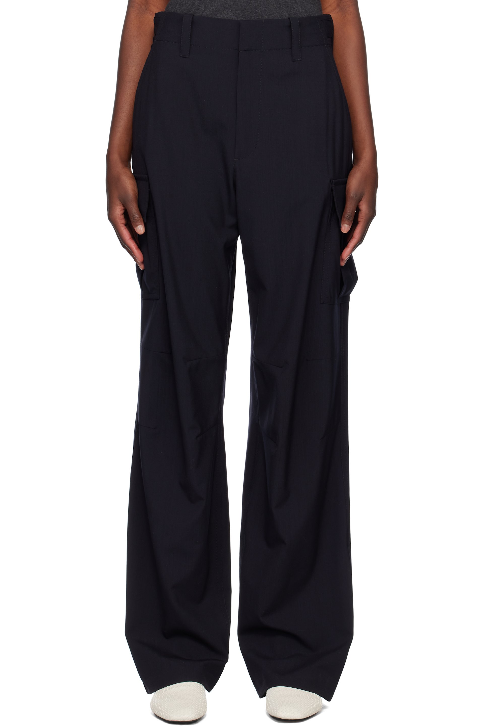 Bottega Veneta - Pantalon cargo bleu marine en laine fine