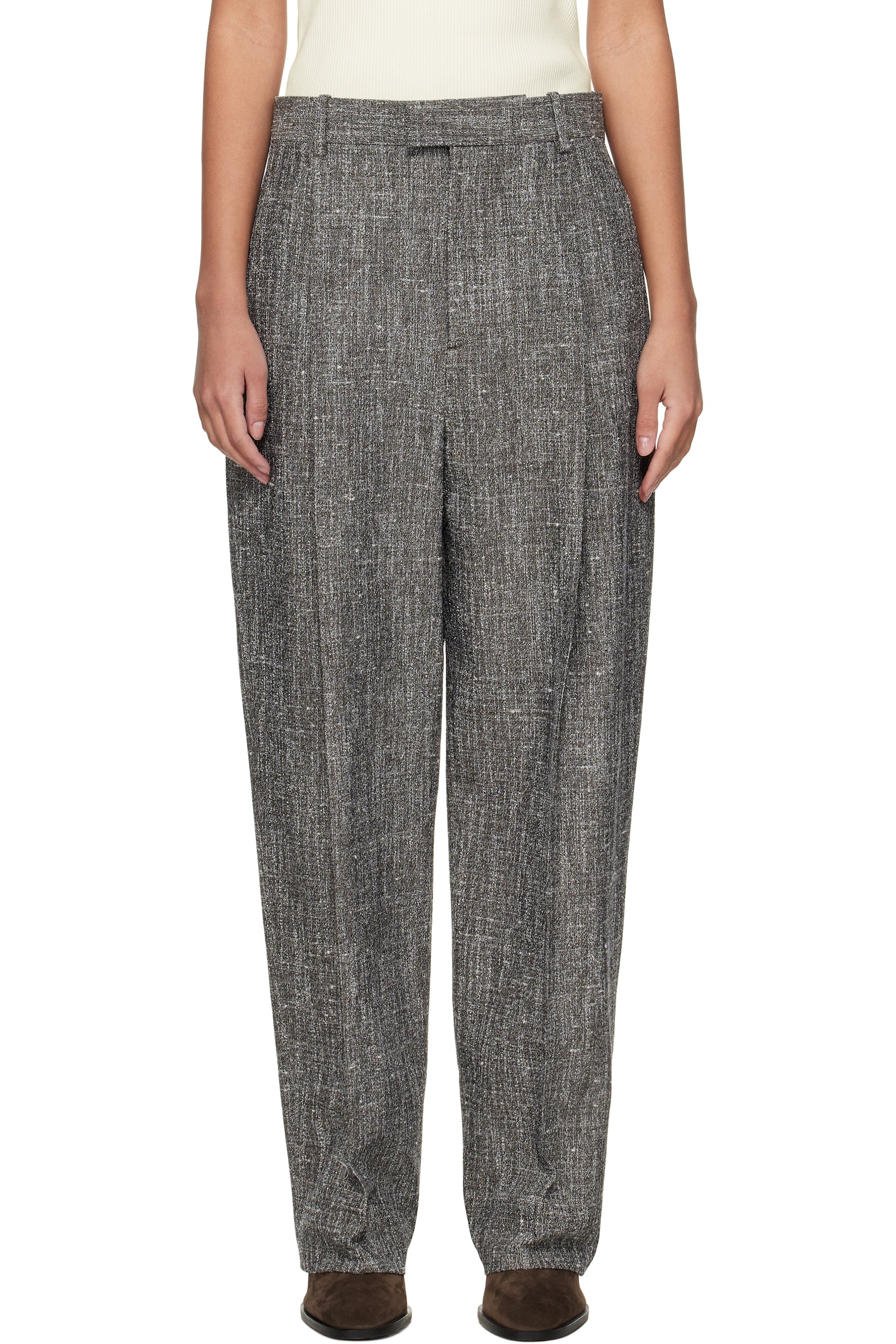 Bottega Veneta - Pantalon gris en viscose et soie