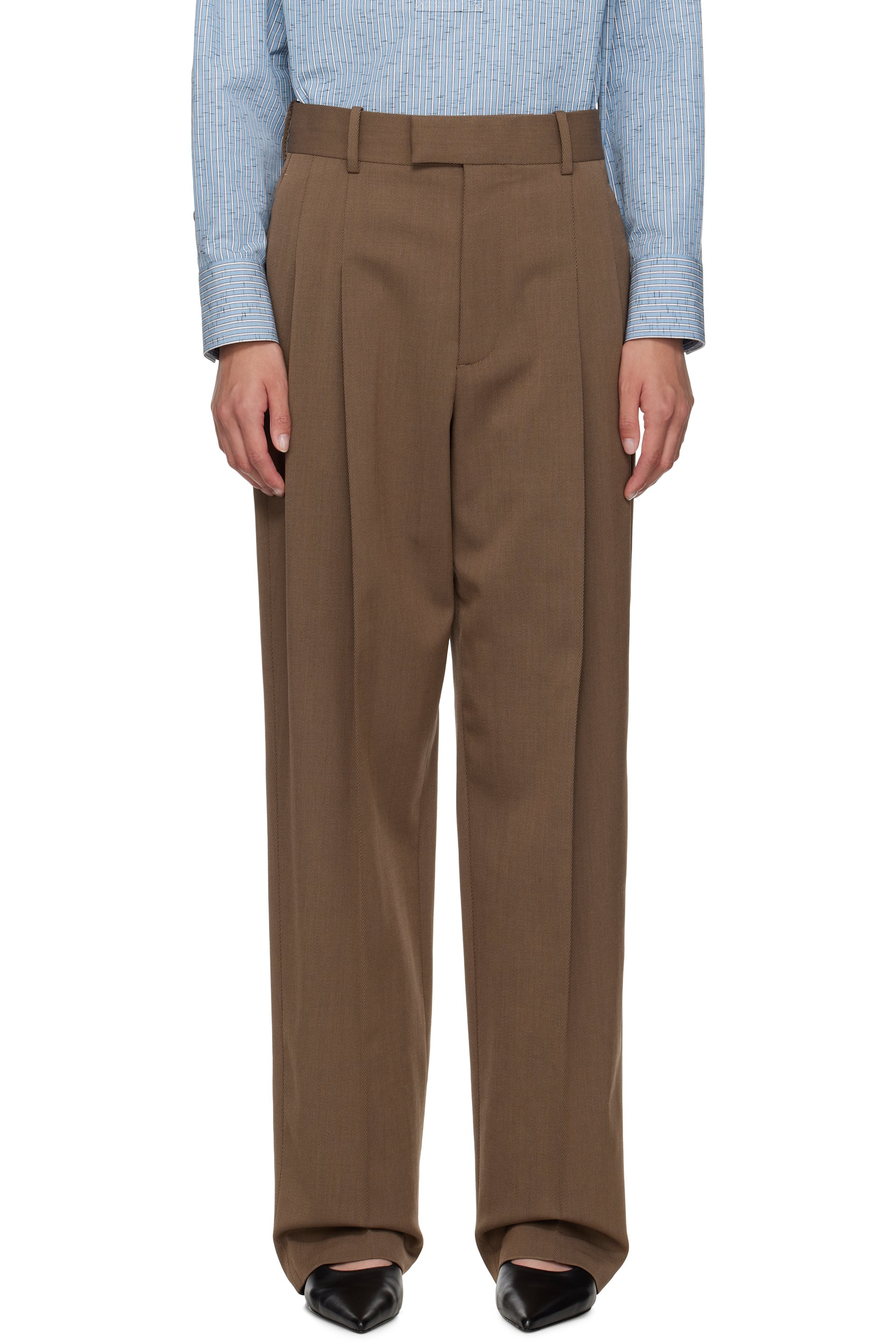 Bottega Veneta - Pantalon droit brun en laine