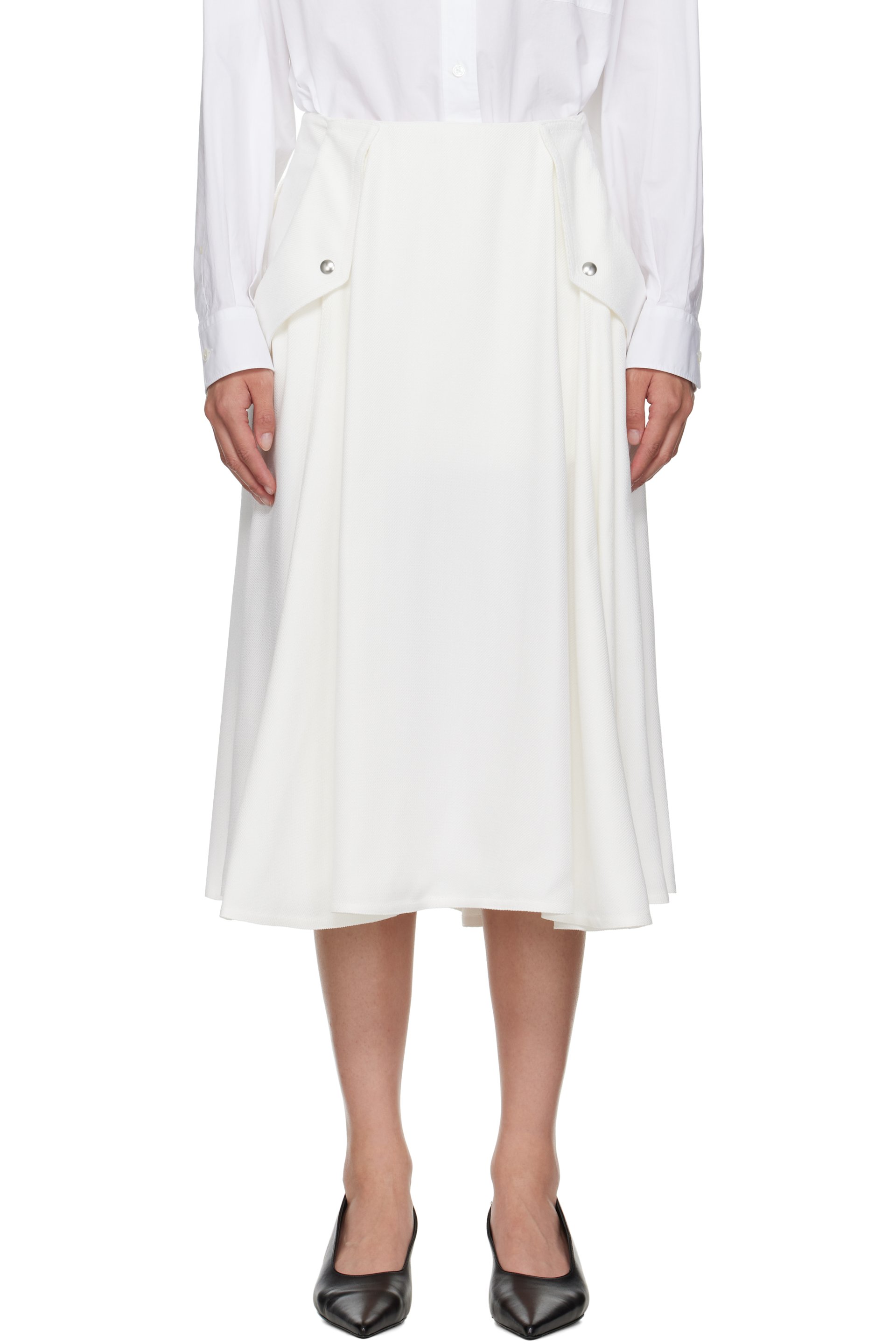 Bottega Veneta - Jupe midi blanc cassé en viscose à plis