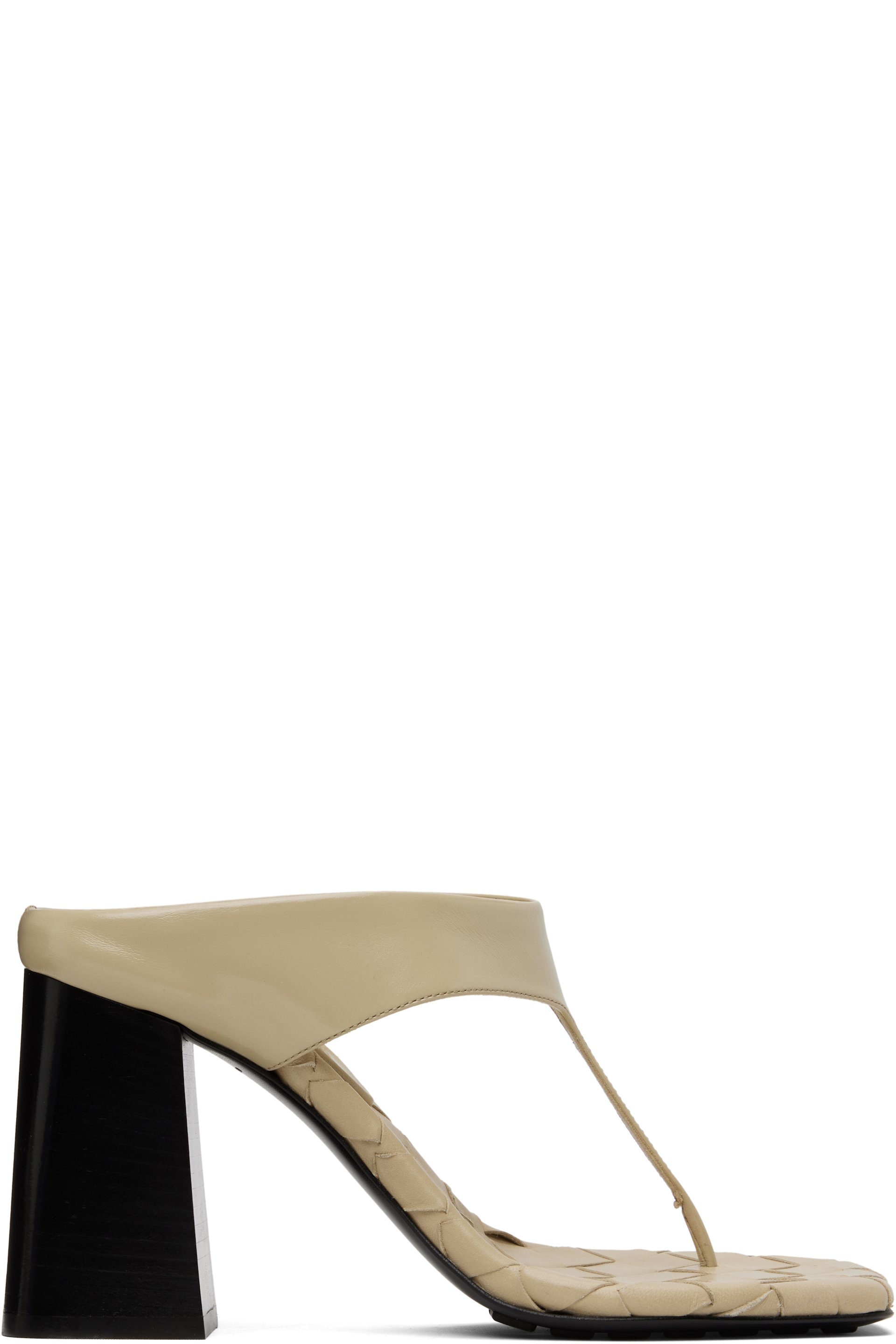 Bottega Veneta - Sandales à talon Marella beiges à bride de style tong