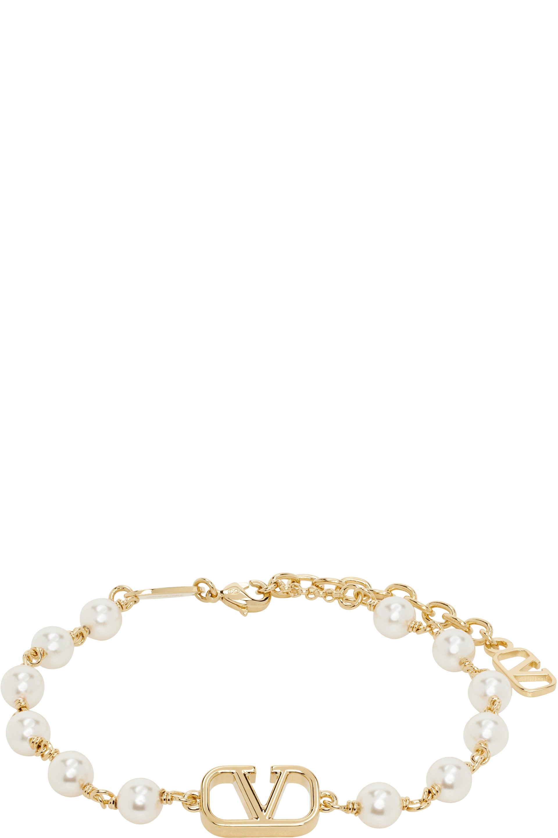 Valentino Garavani - Bracelet doré et blanc à logo en V