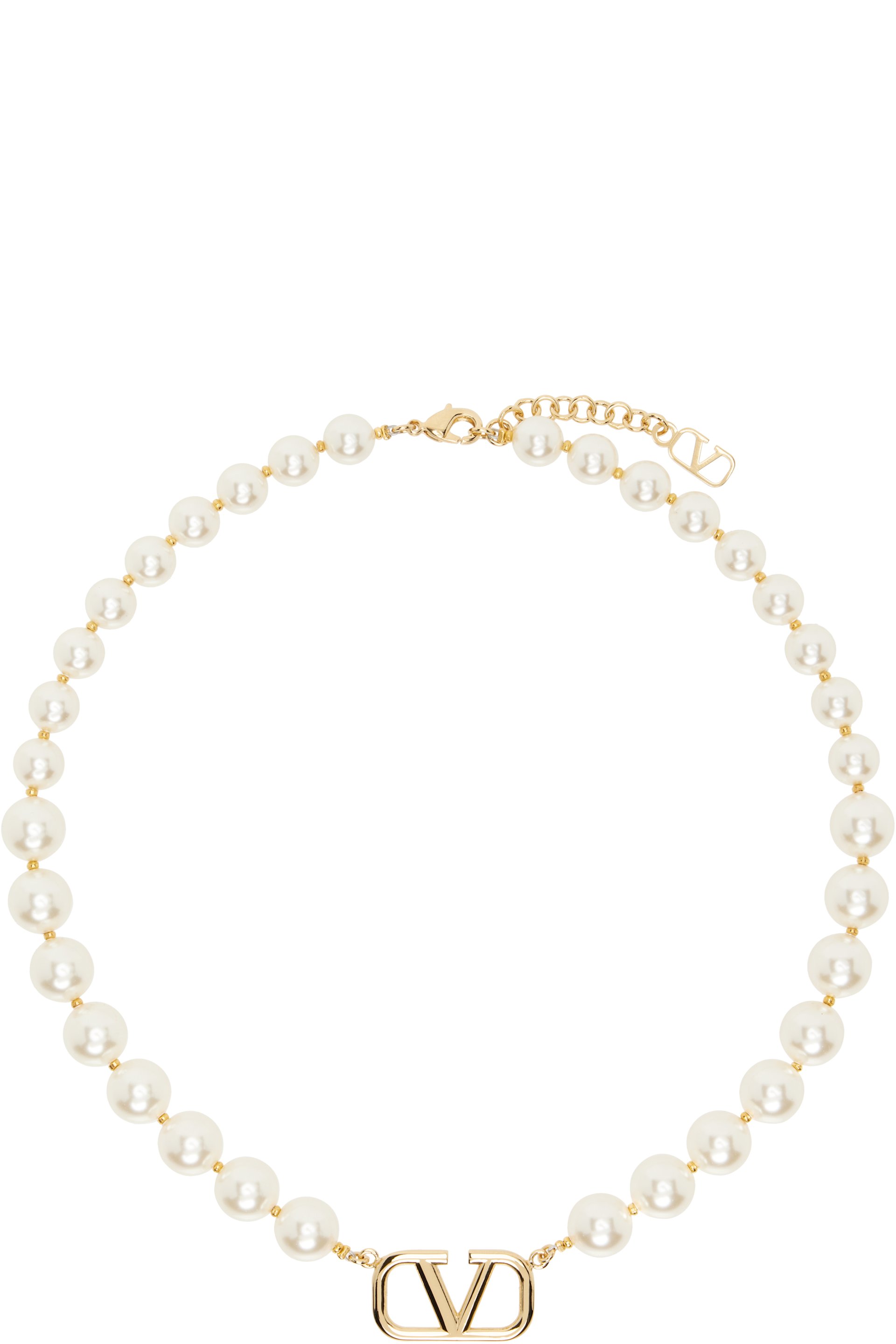 Valentino Garavani - Collier blanc cassé à logo en V