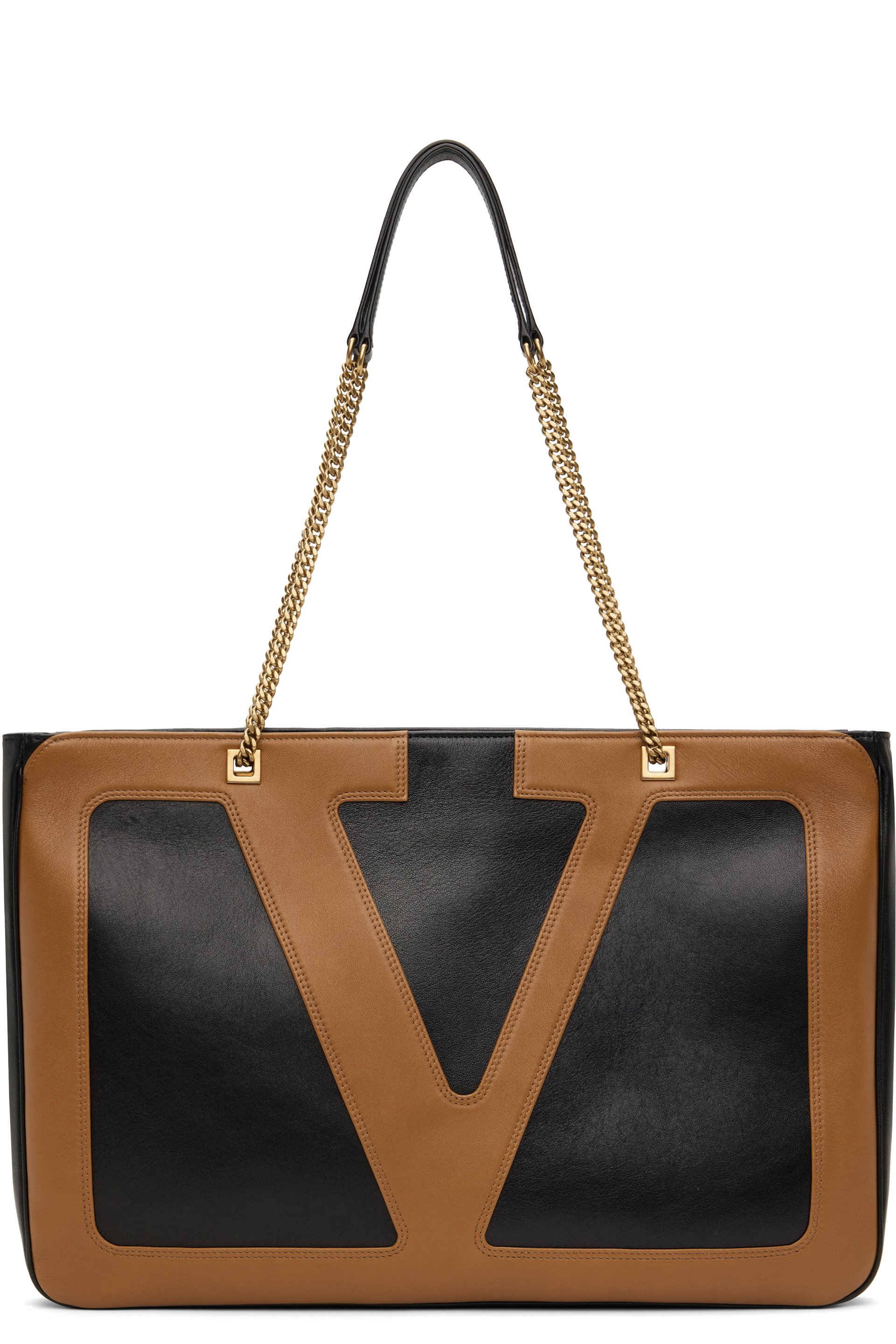 Valentino Garavani - Cabas Viva Superstar brun et noir en cuir nappa