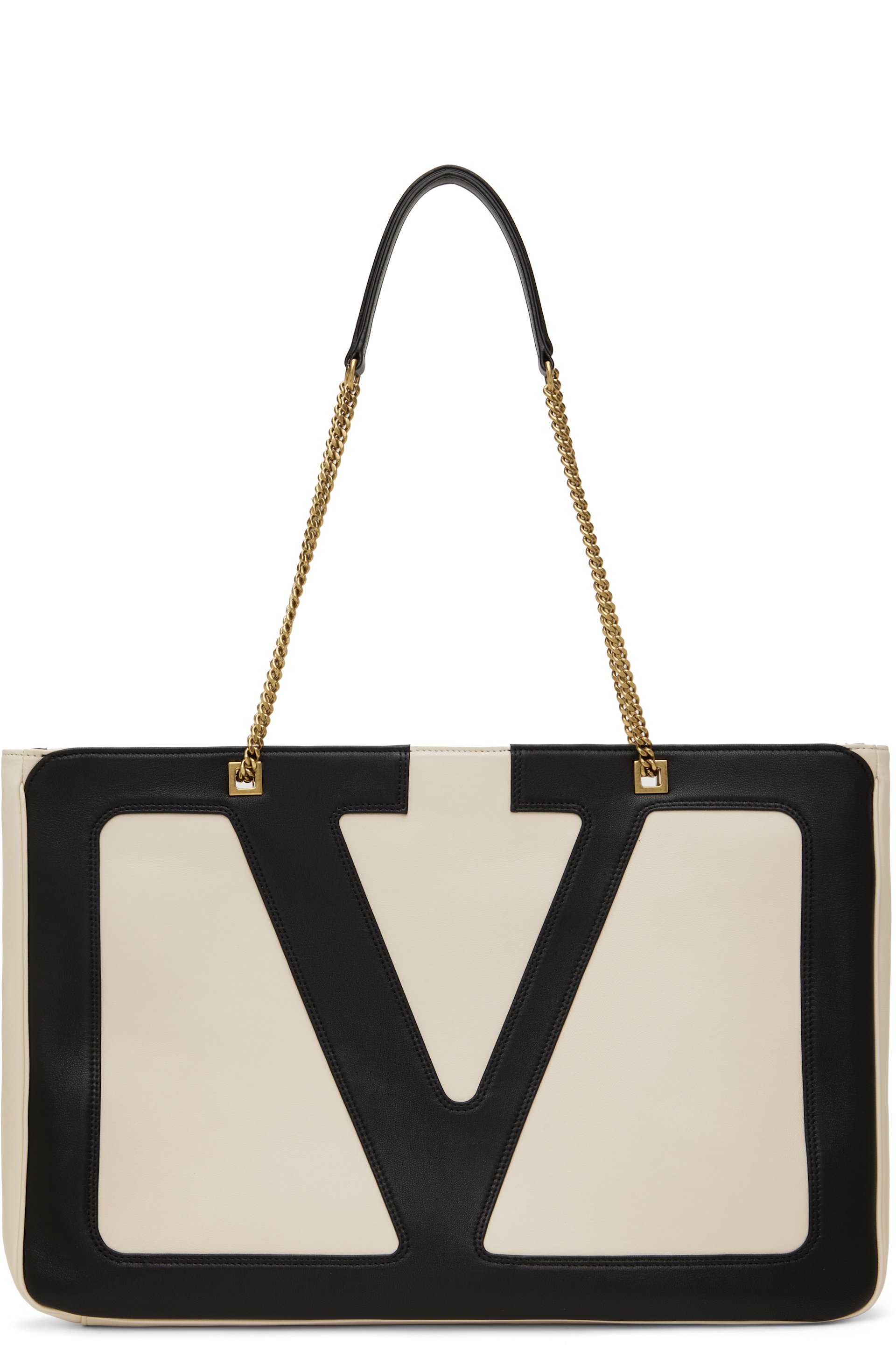 Valentino Garavani - Cabas blanc cassé et noir en cuir nappa - Viva Superstar