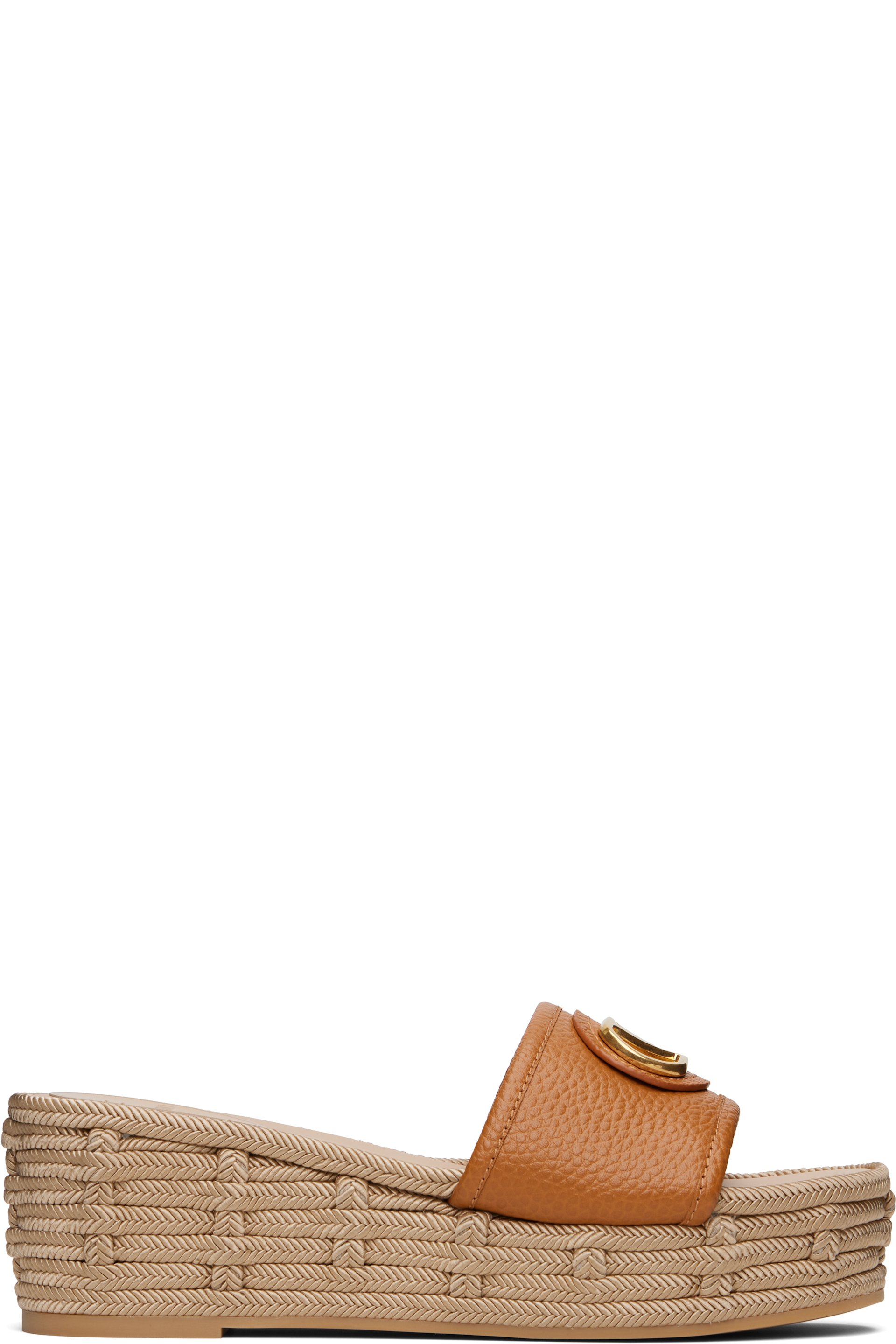 Valentino Garavani - Sandales de style espadrille à enfiler brunes à logo en V