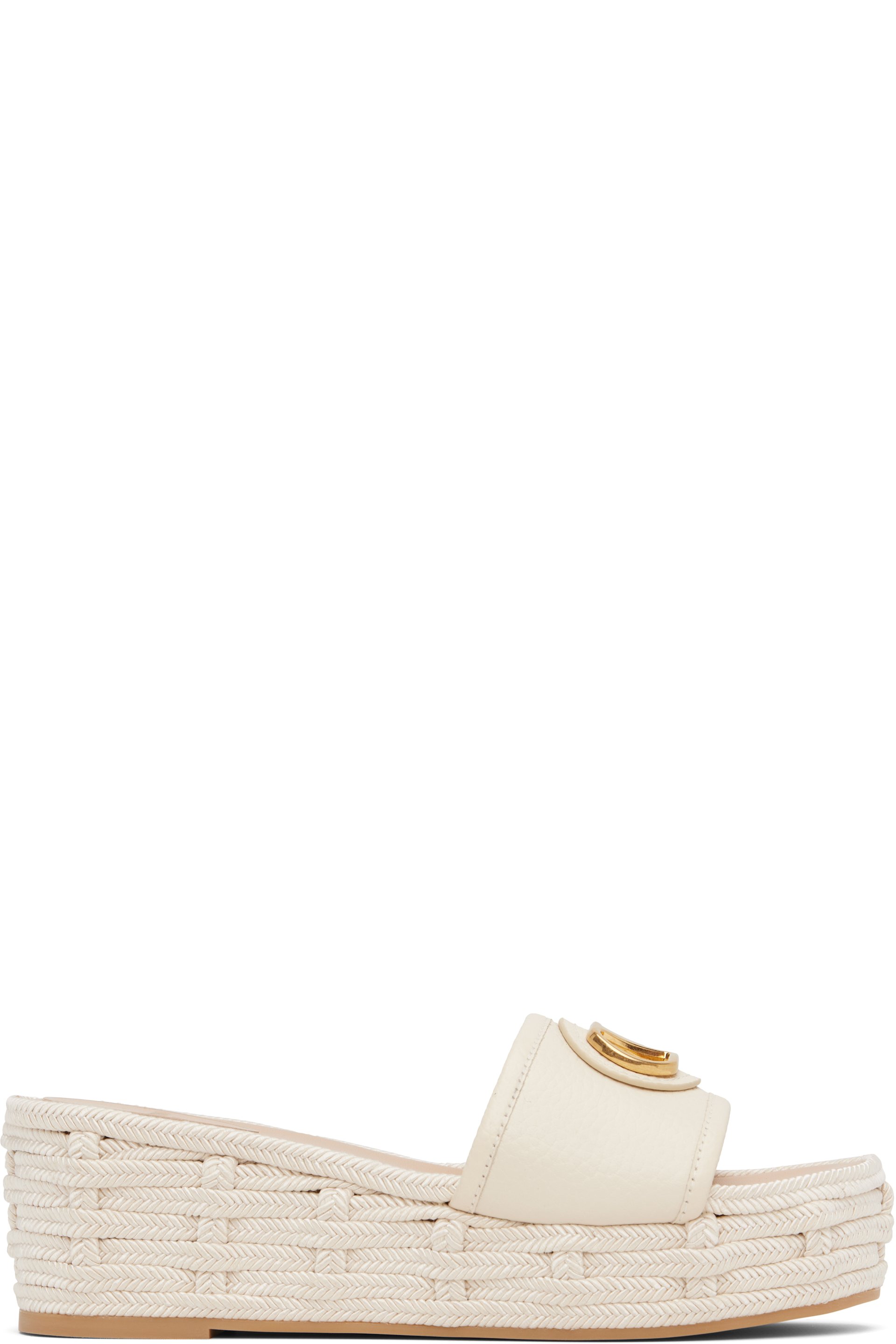 Valentino Garavani - Sandales de style espadrille à enfiler blanc cassé à logo en V