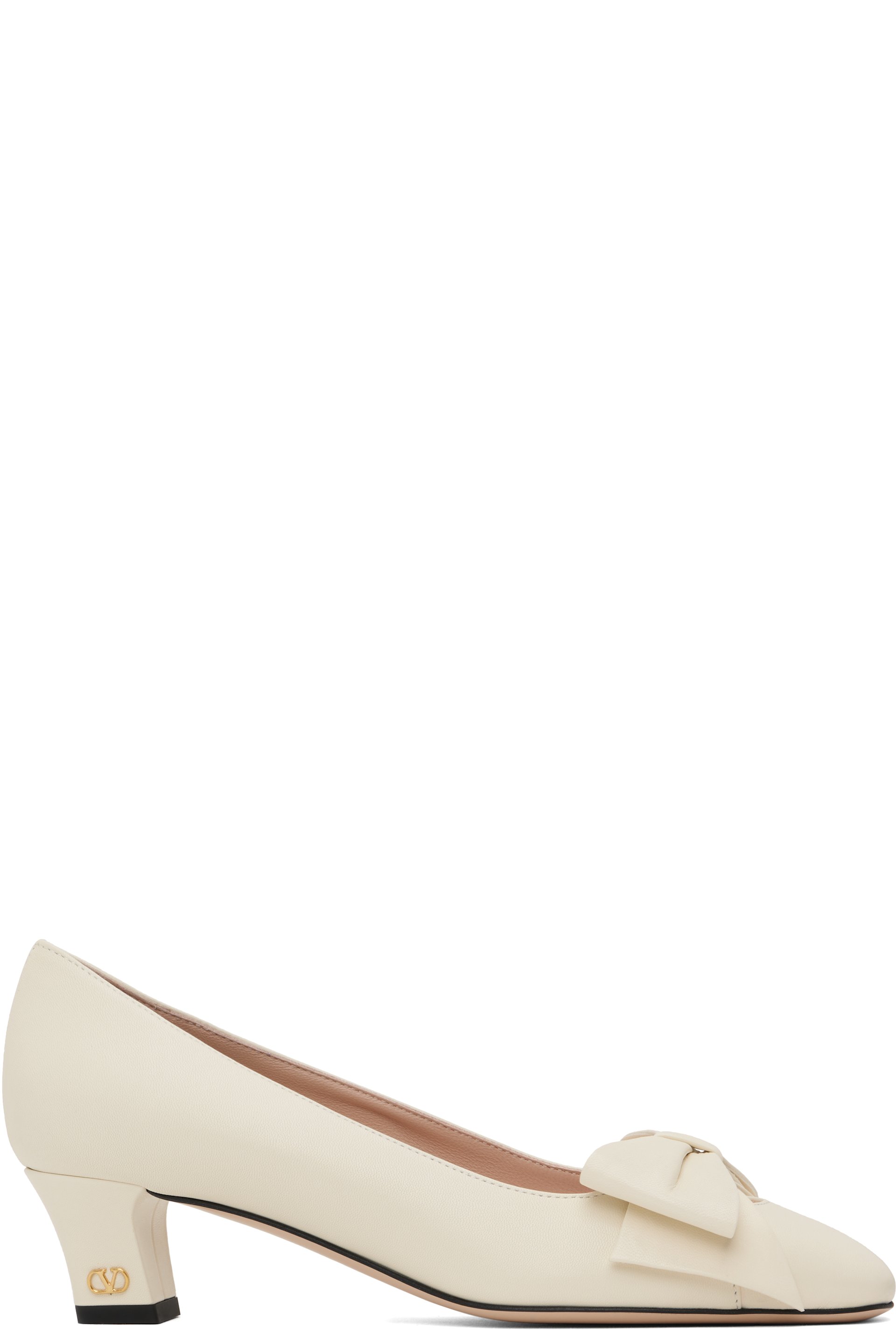 Valentino Garavani - Chaussures à talon bottier Bowow blanc cassé
