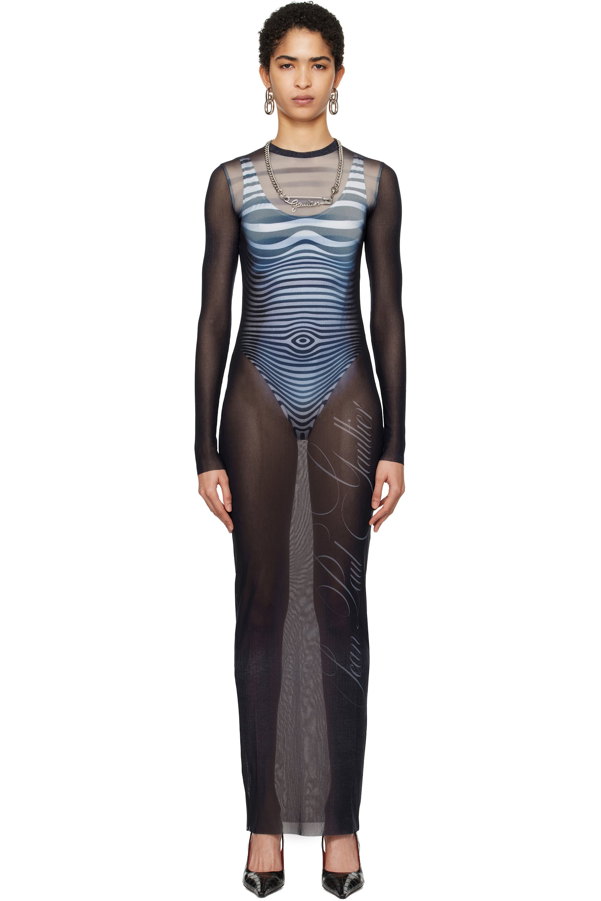Jean Paul Gaultier - Robe longue bleu marine à imprimé Le mâle