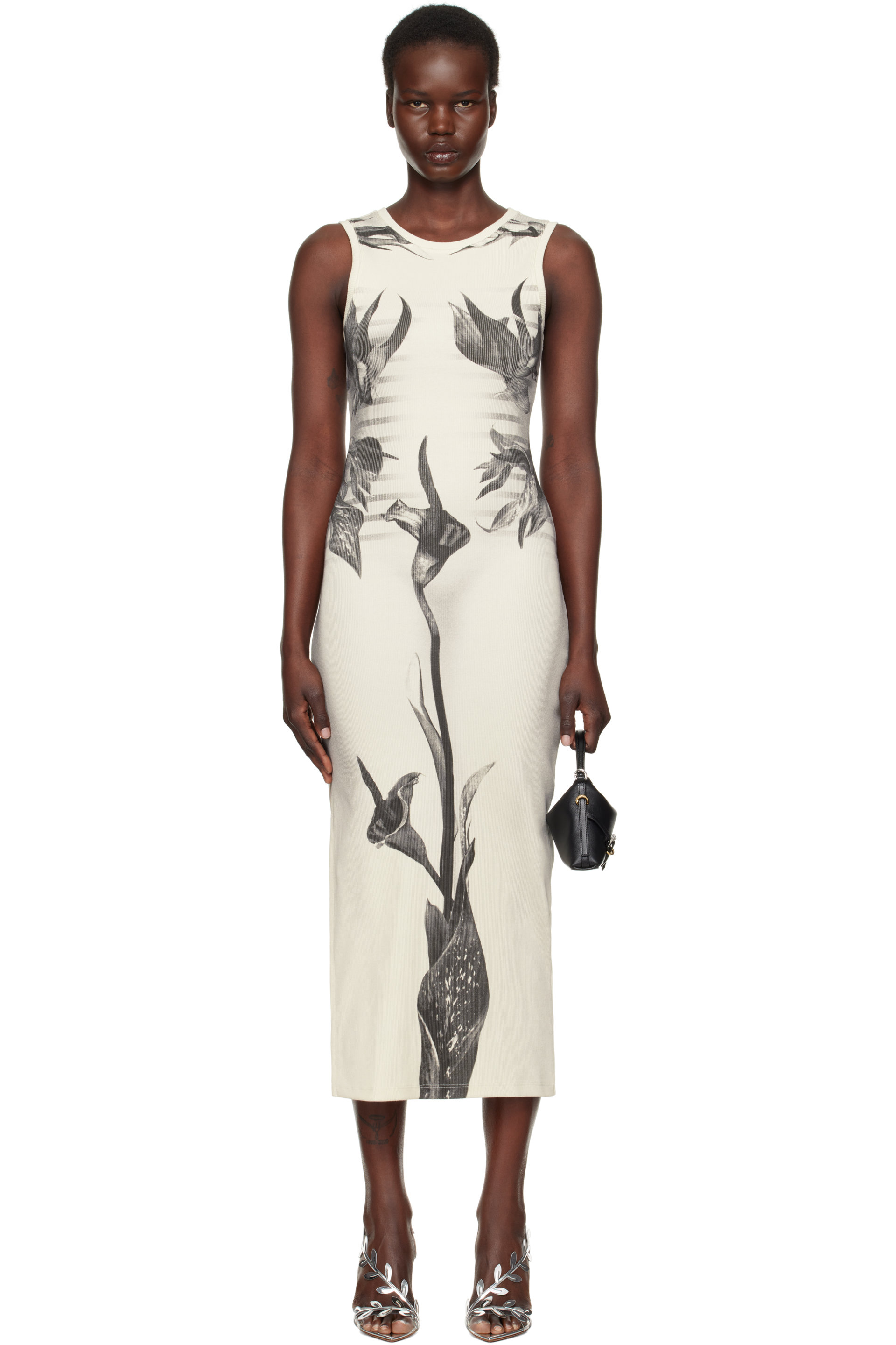 Jean Paul Gaultier - Black & White 'The Flower Body Morphing Marinière' Maxi Dress