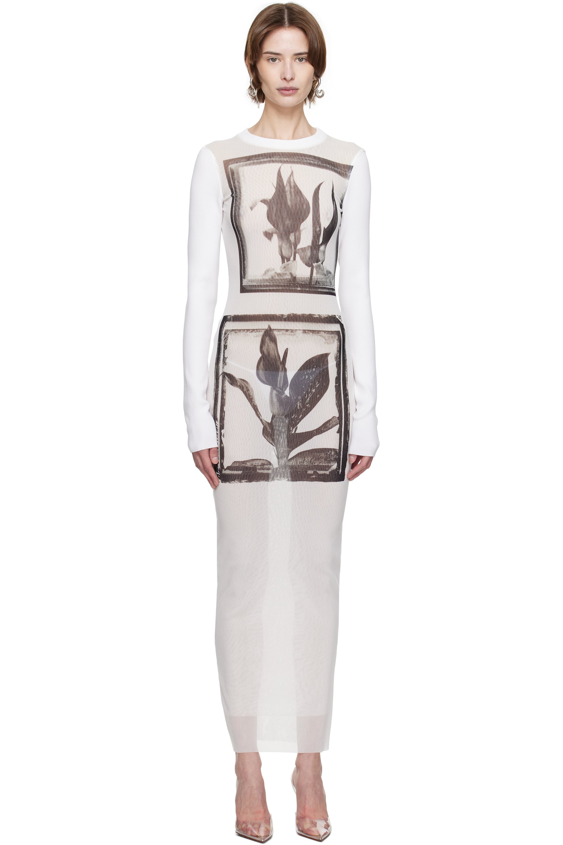 Jean Paul Gaultier - Robe longue blanche à images