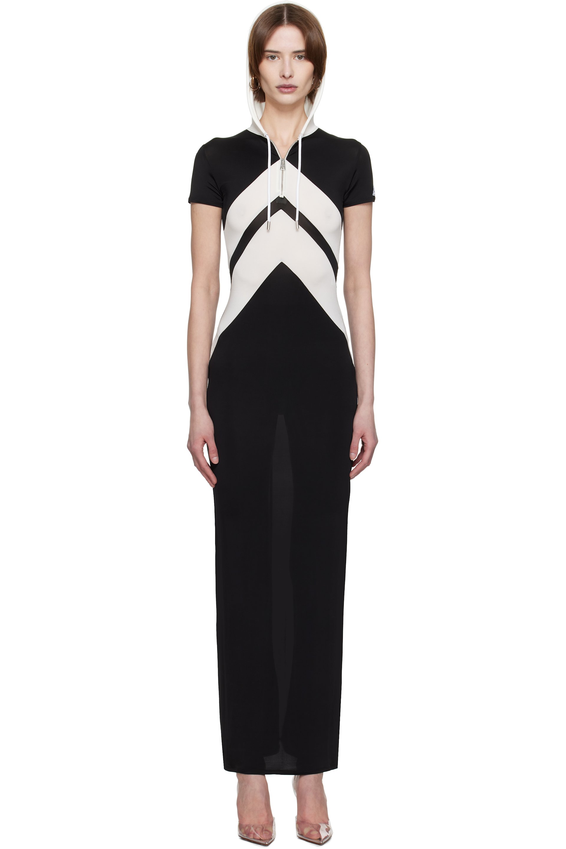 Jean Paul Gaultier - Robe longue noir et blanc à motif chevronné