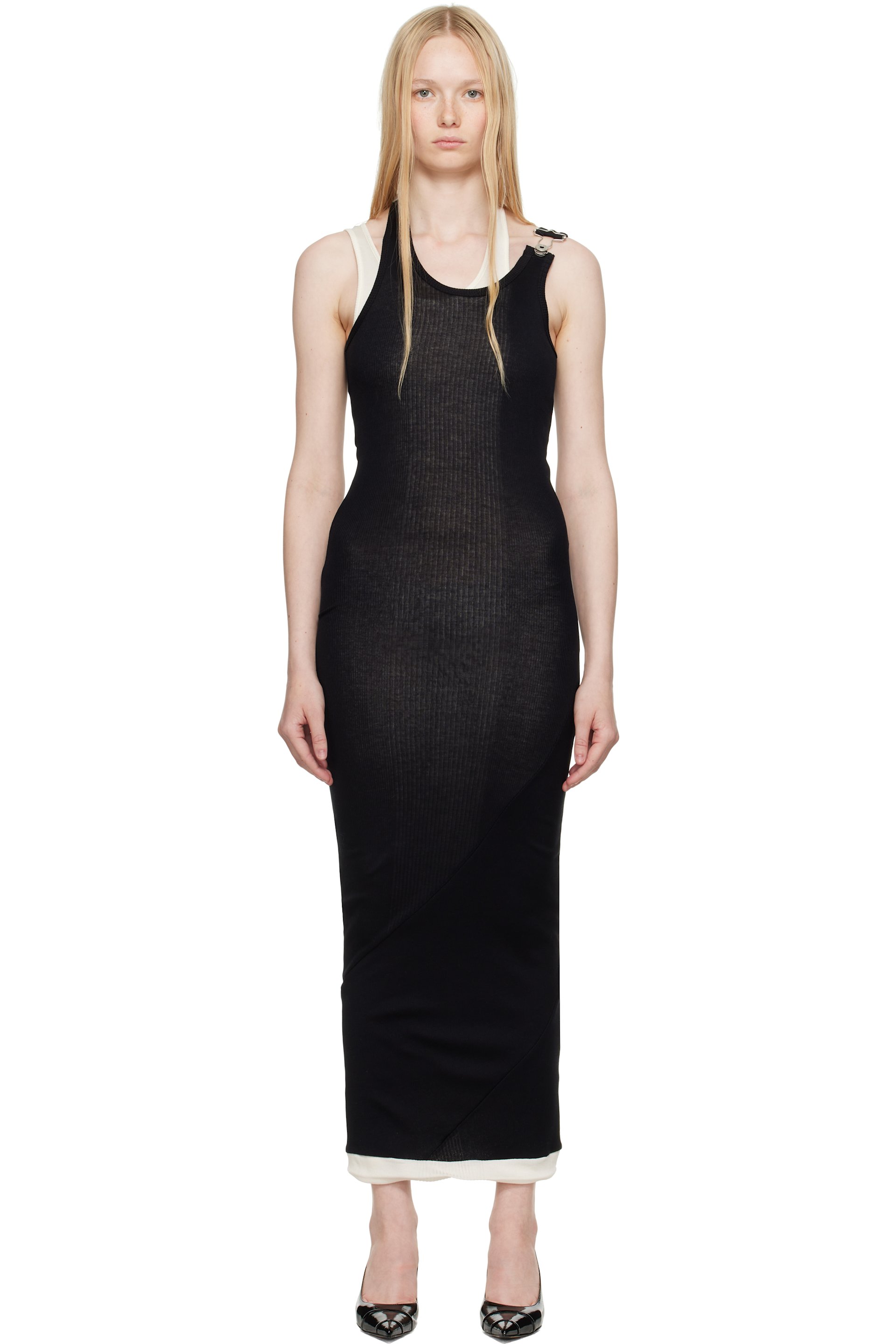 Jean Paul Gaultier - Robe longue drapée noire à assemblage étagé