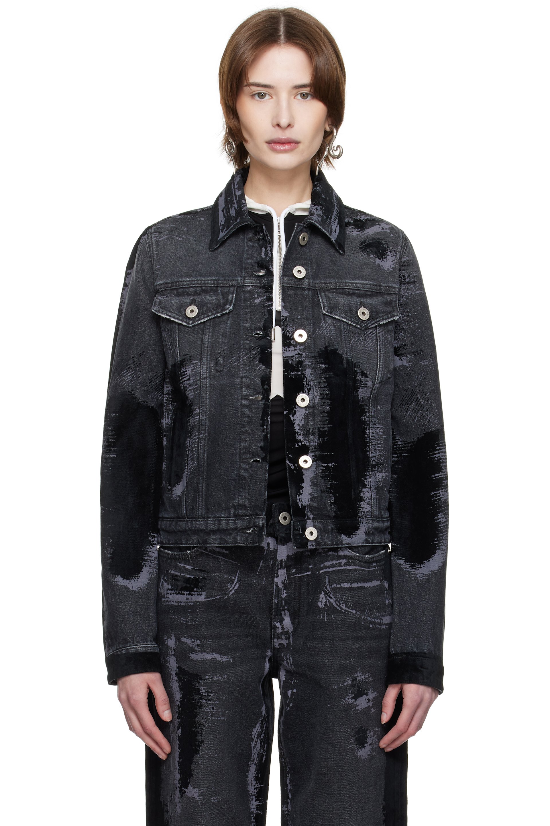 Jean Paul Gaultier - Blouson noir en denim à ornements floqués