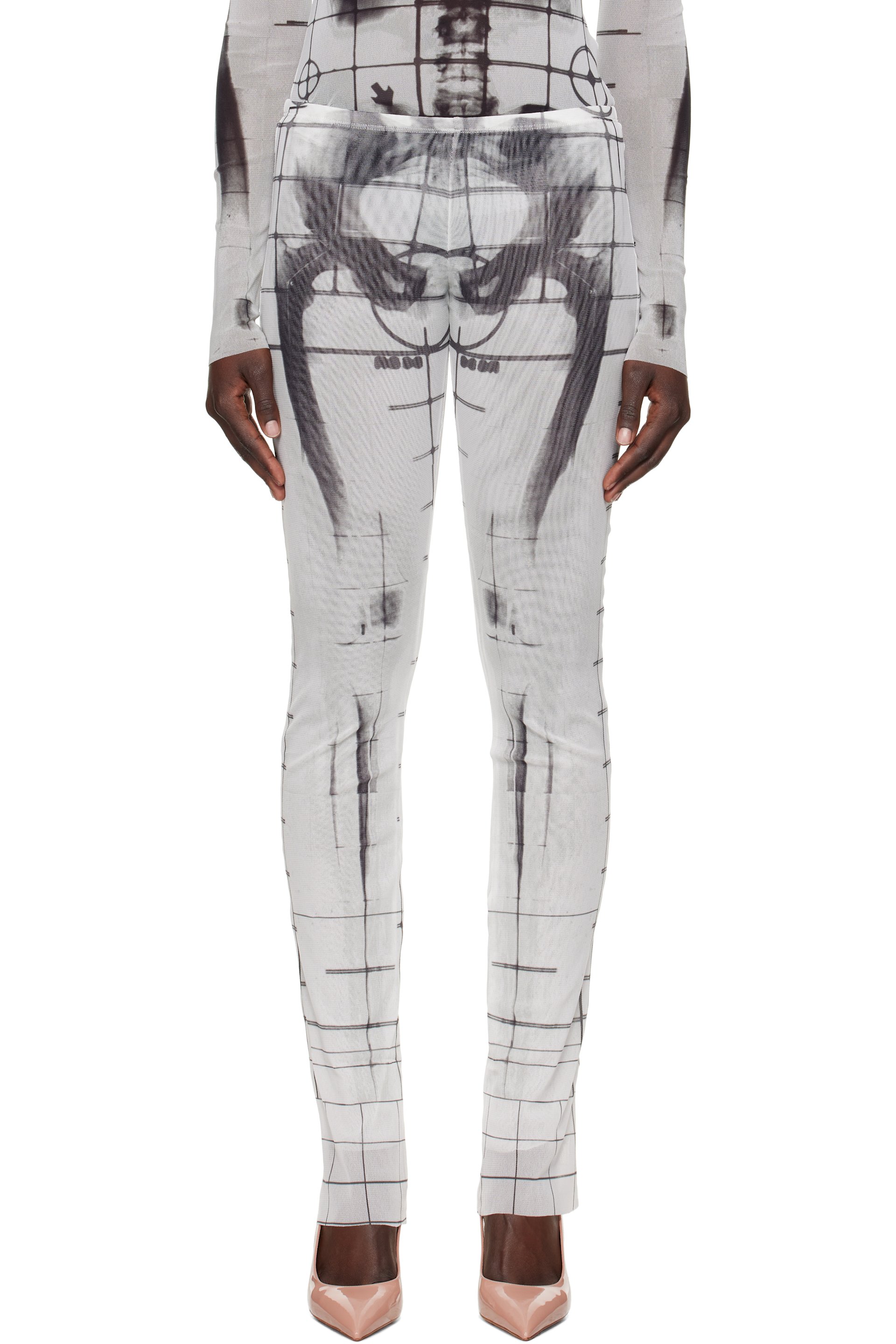 Jean Paul Gaultier - Pantalon de détente blanc et noir à imprimé Squeletor