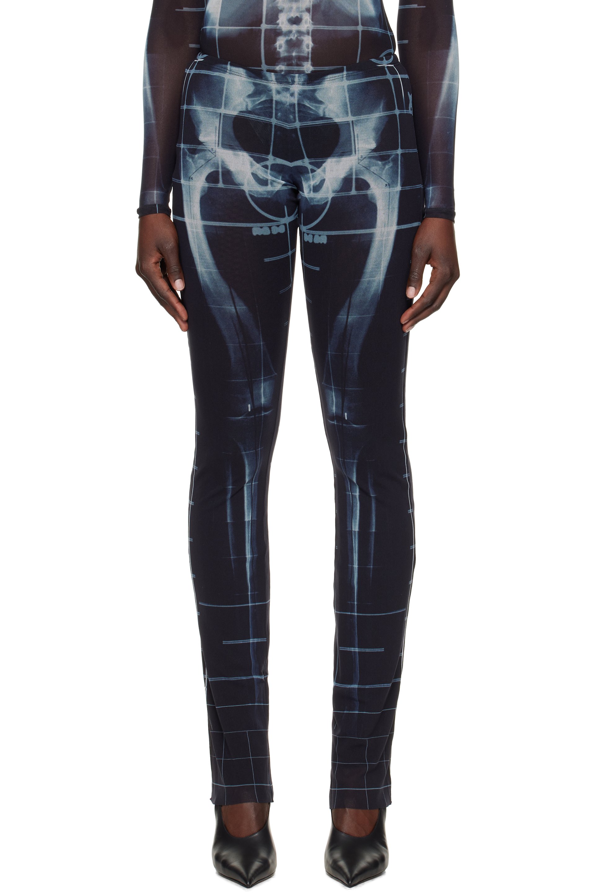 Jean Paul Gaultier - Pantalon de détente noir et bleu à imprimé Squeletor
