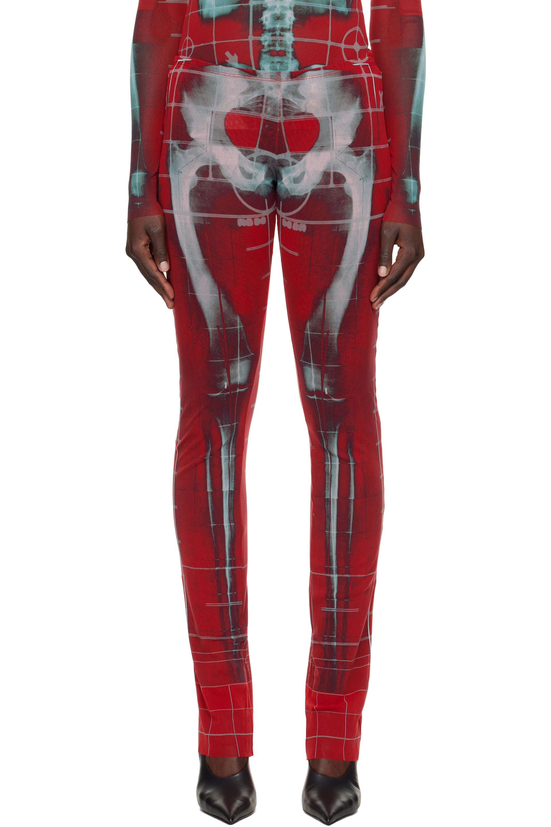 Jean Paul Gaultier - Pantalon de détente rouge et bleu à imprimé Squeletor exclusif à SSENSE