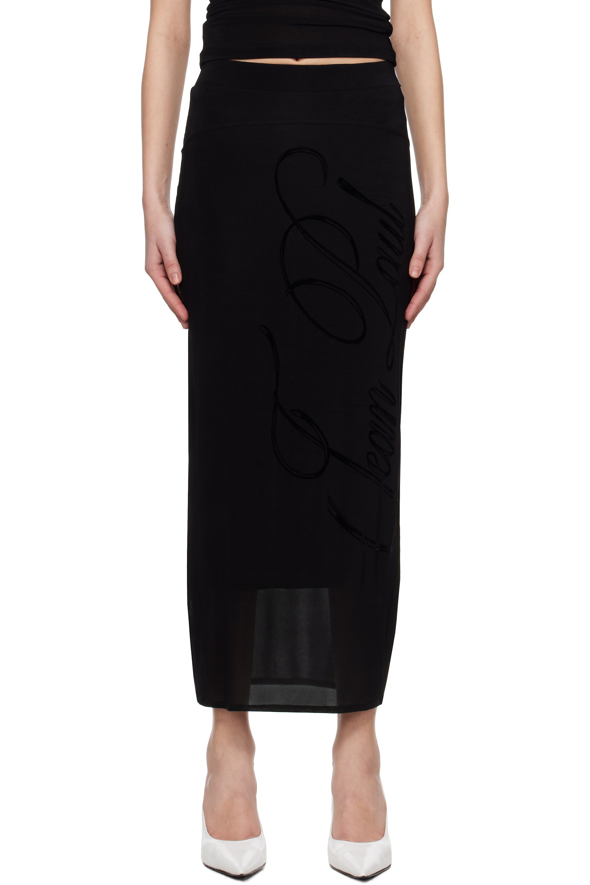 Jean Paul Gaultier - Jupe longue noire en jersey léger de viscose
