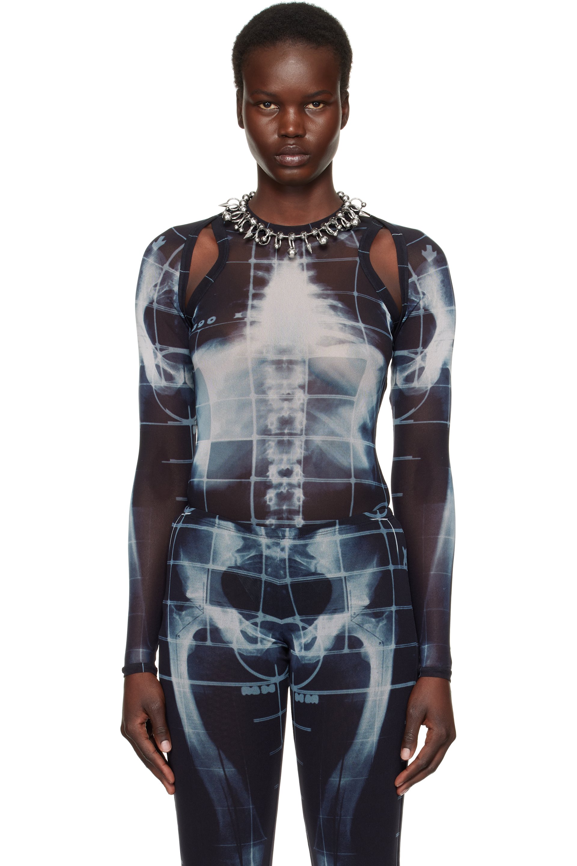 Jean Paul Gaultier - Cardigan noir et bleu à imprimé Squeletor