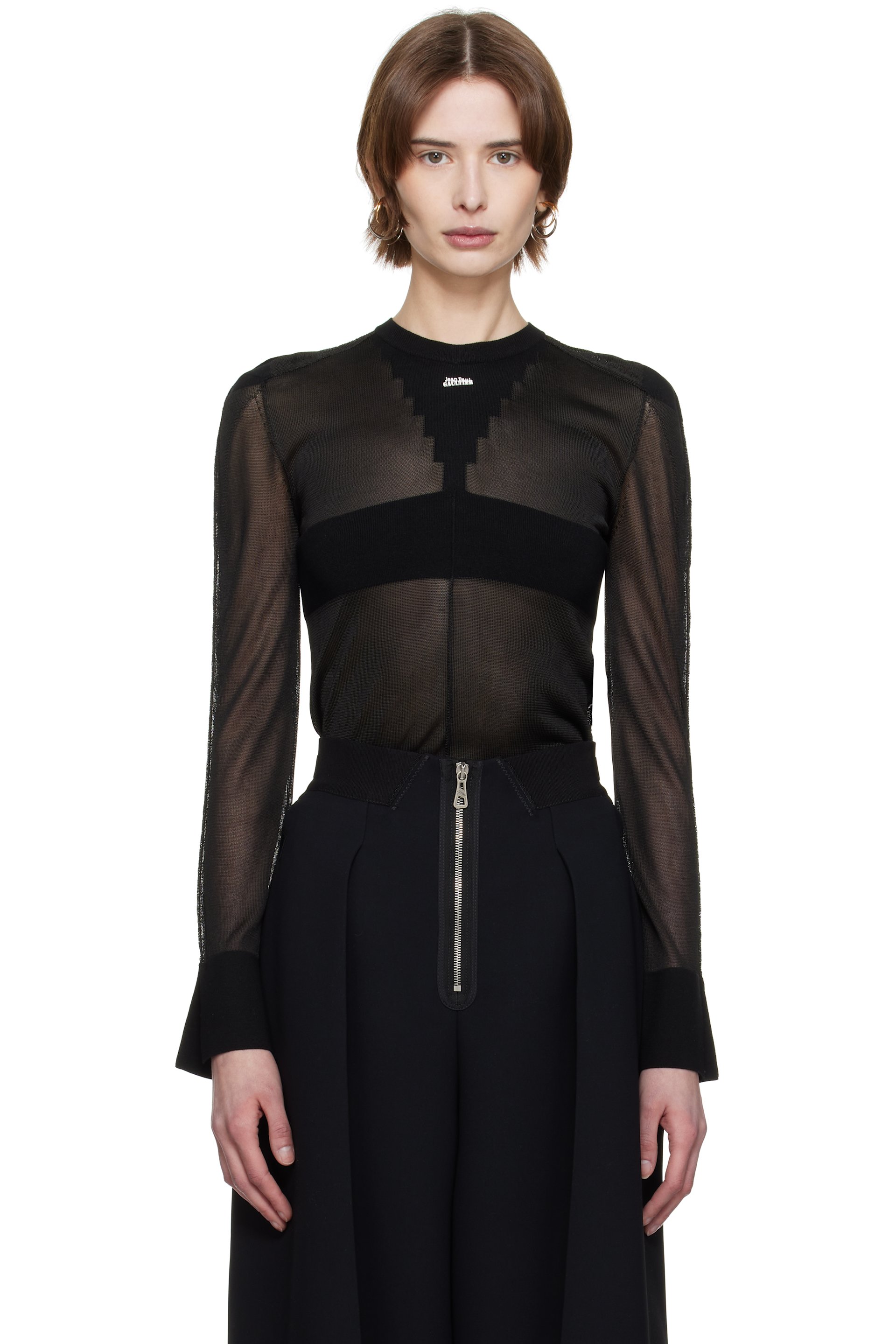 Jean Paul Gaultier - Pull noir en tricot à logo