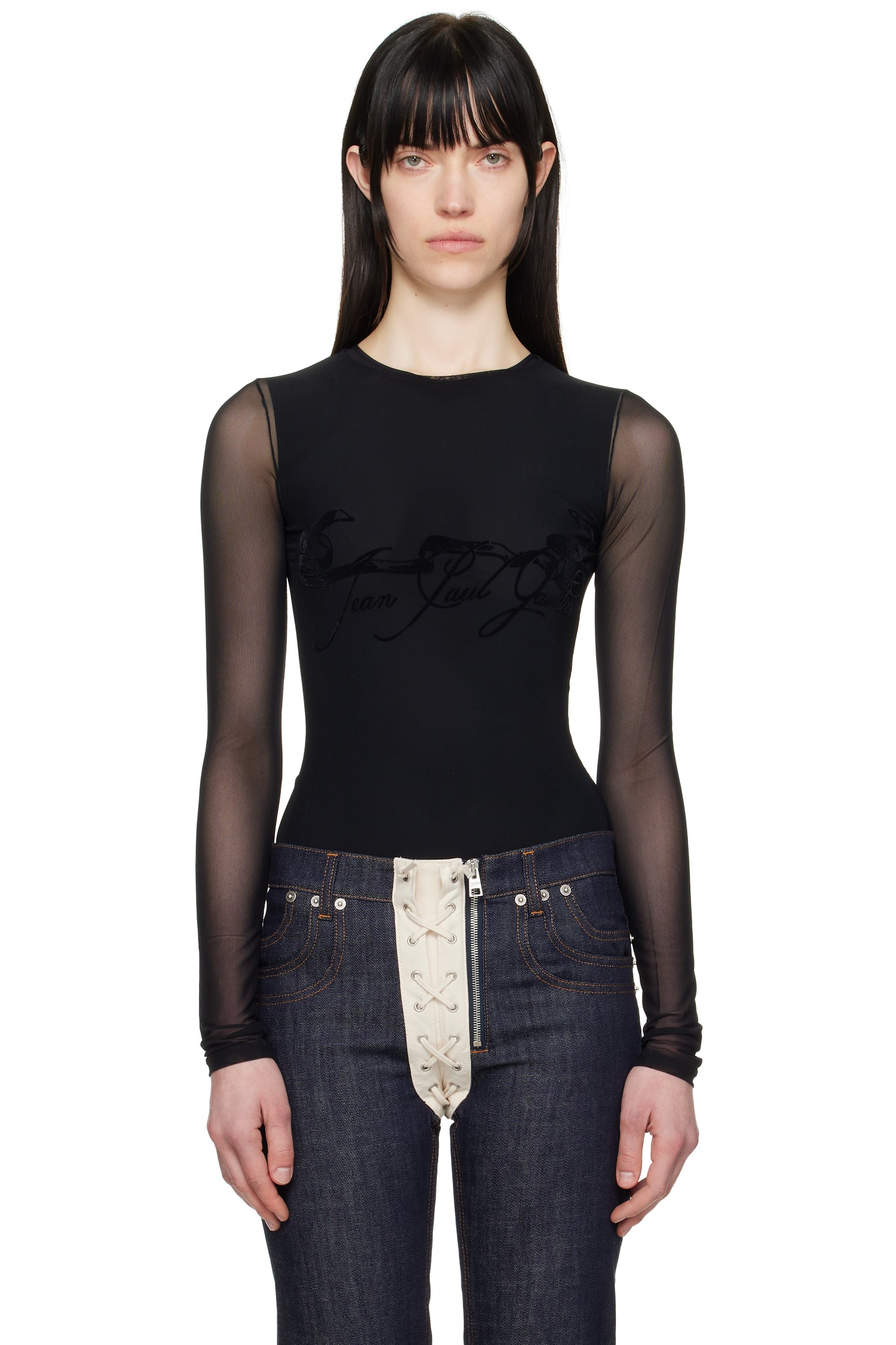 Jean Paul Gaultier - T-shirt noir à logo Tattoo Ruban floqué