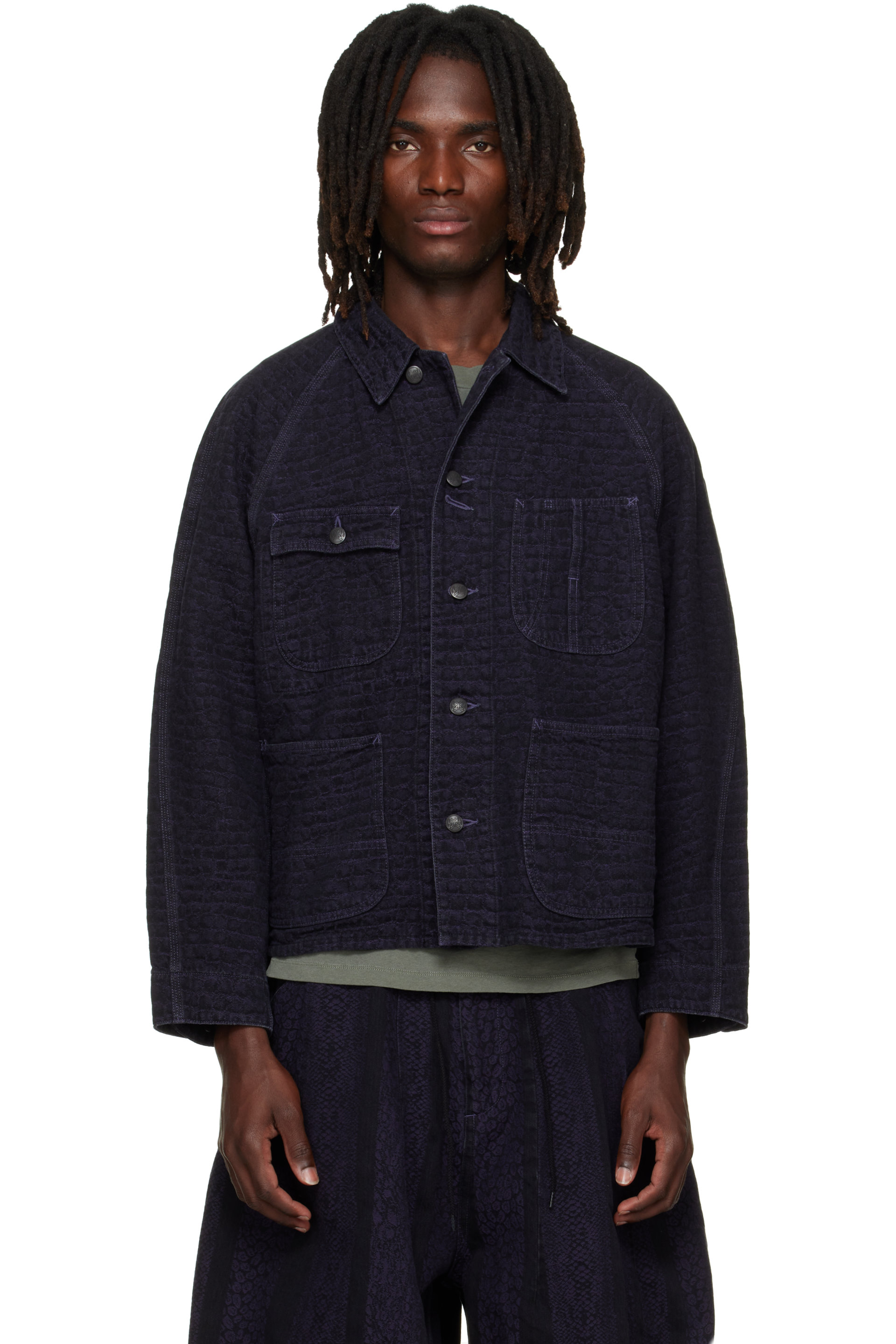 NEEDLES - Blouson court noir en denim à motif crocodile en jacquard