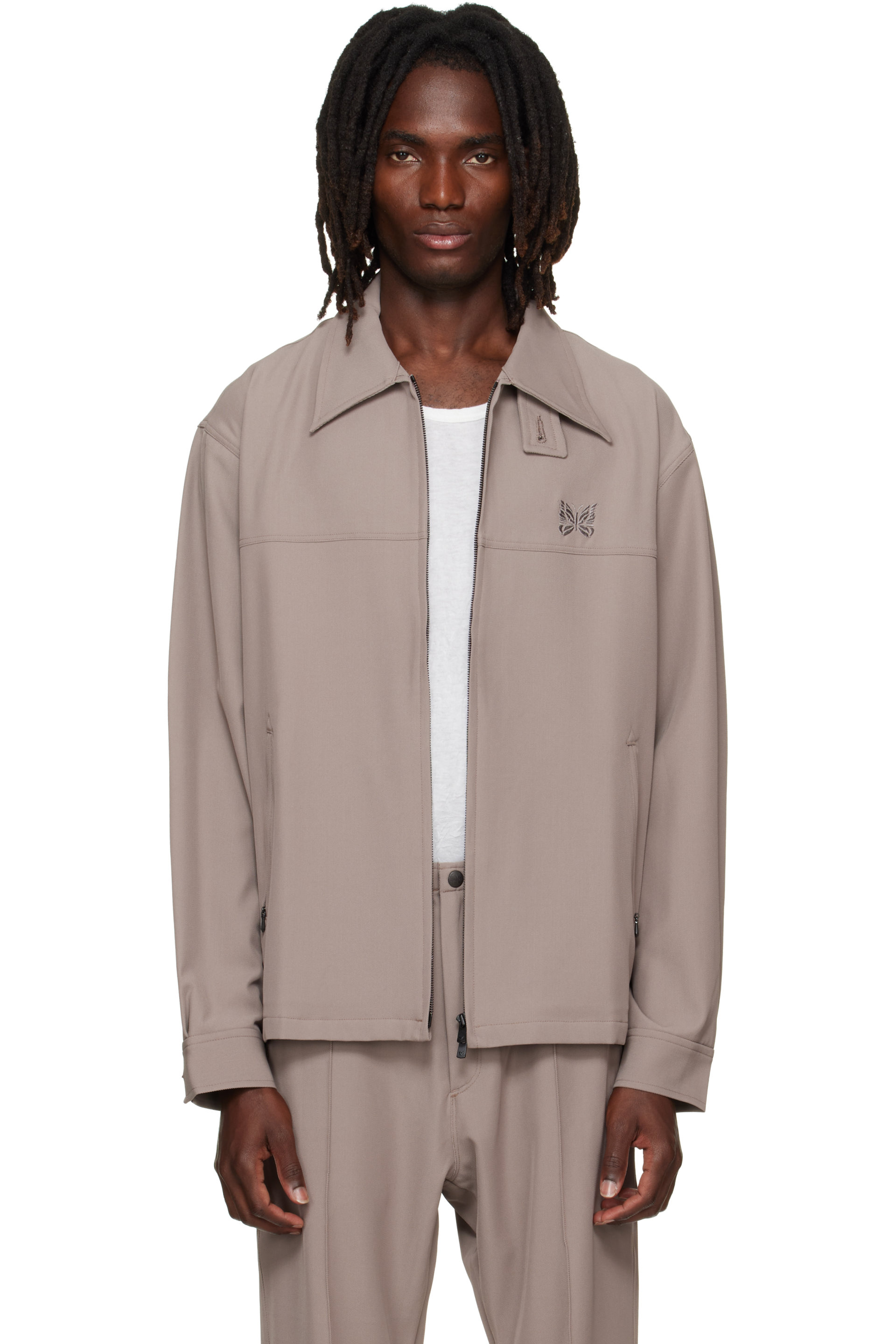 NEEDLES - Blouson de sport taupe en sergé de cavalerie