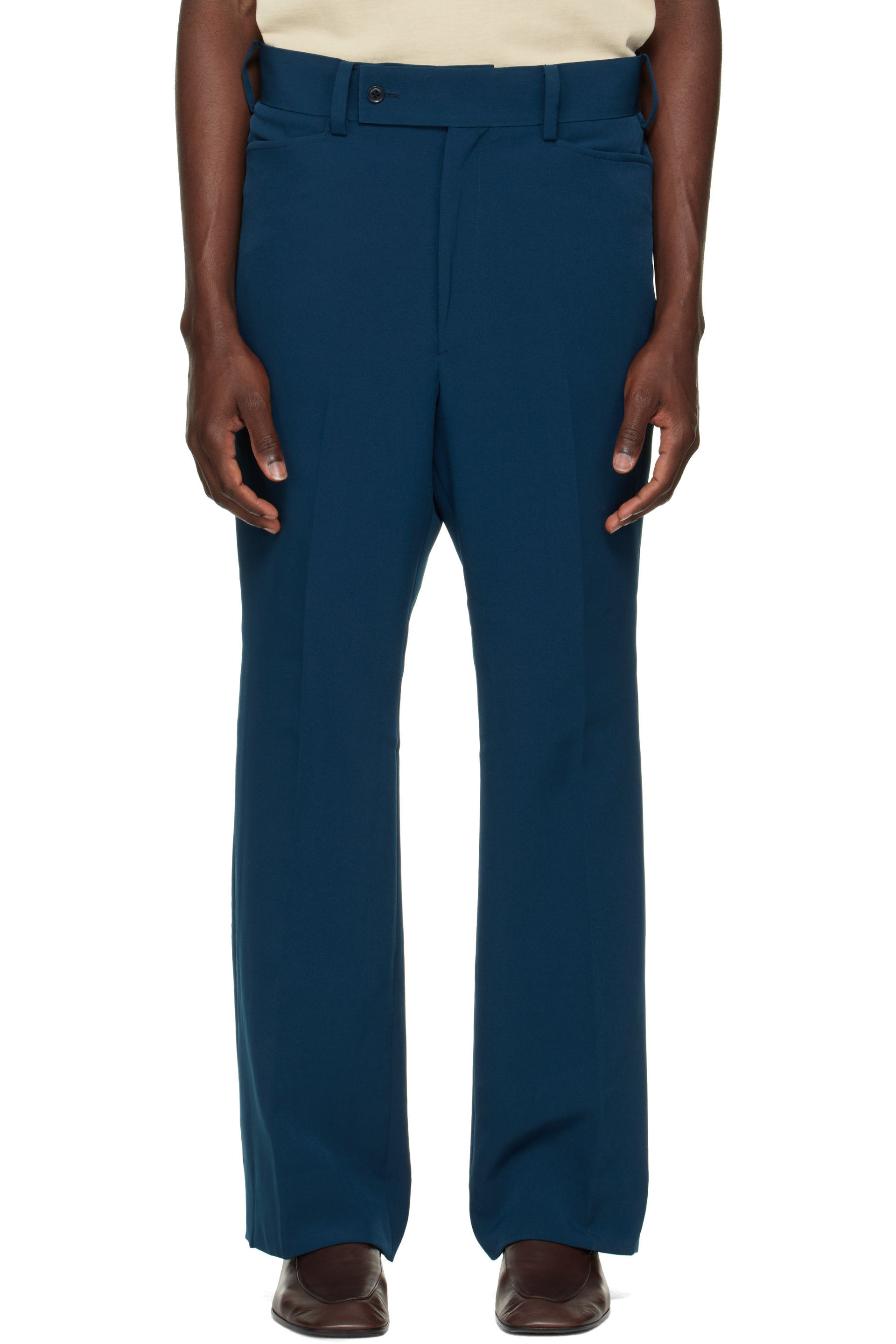NEEDLES - Pantalon semi-évasé bleu marine en sergé double de polyester