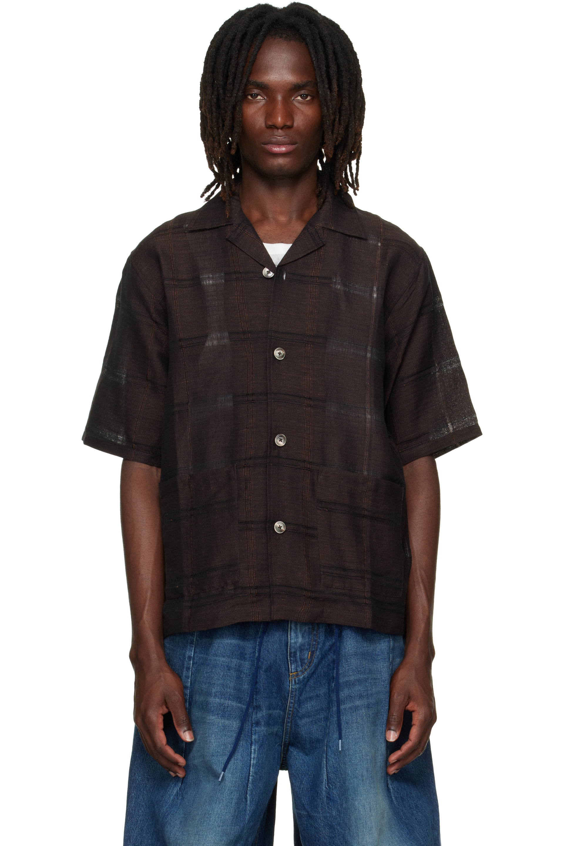 NEEDLES - Chemise de camp brune à motif écossais