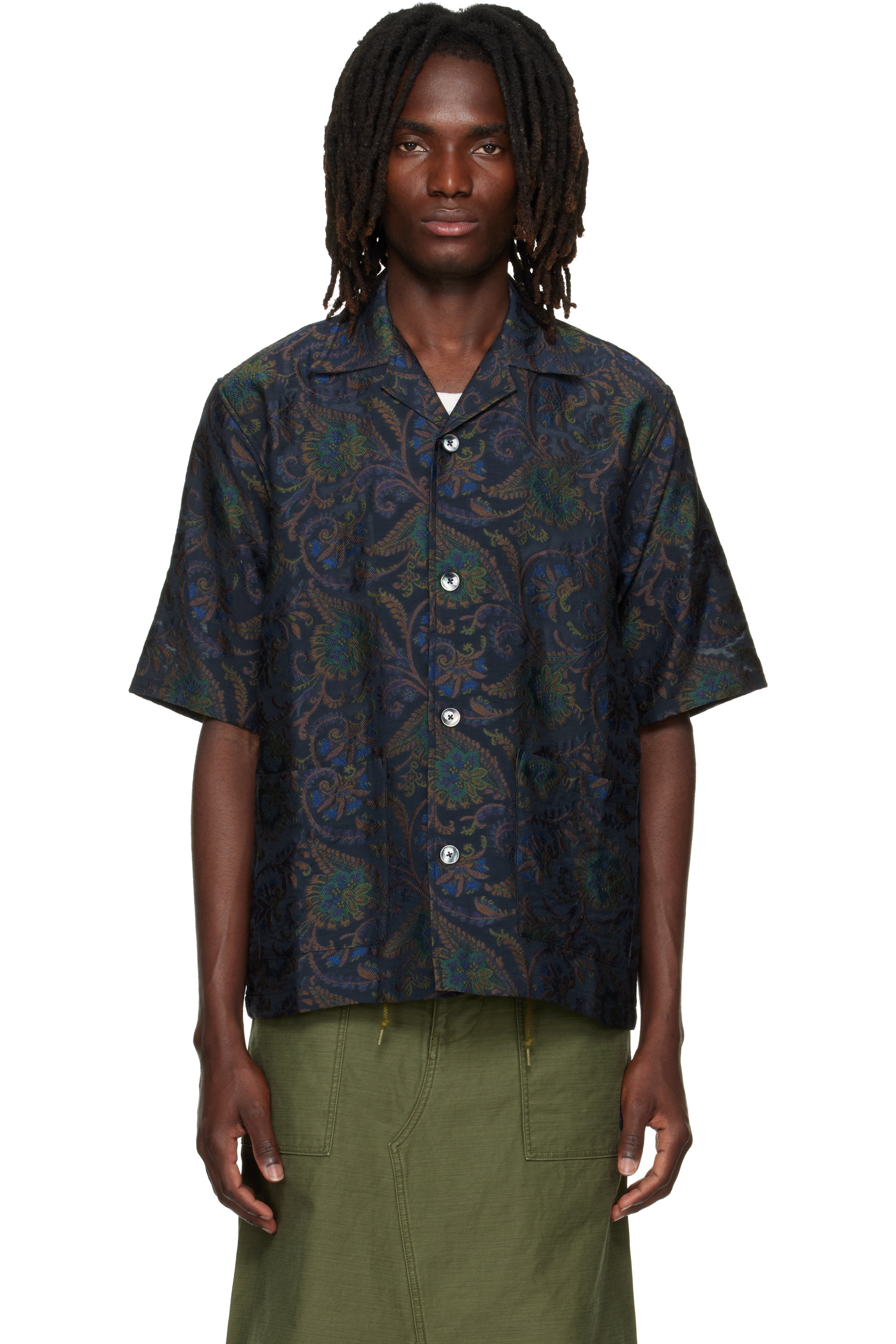 Needles - 海军蓝 Paisley Jacquard Cabana 衬衫