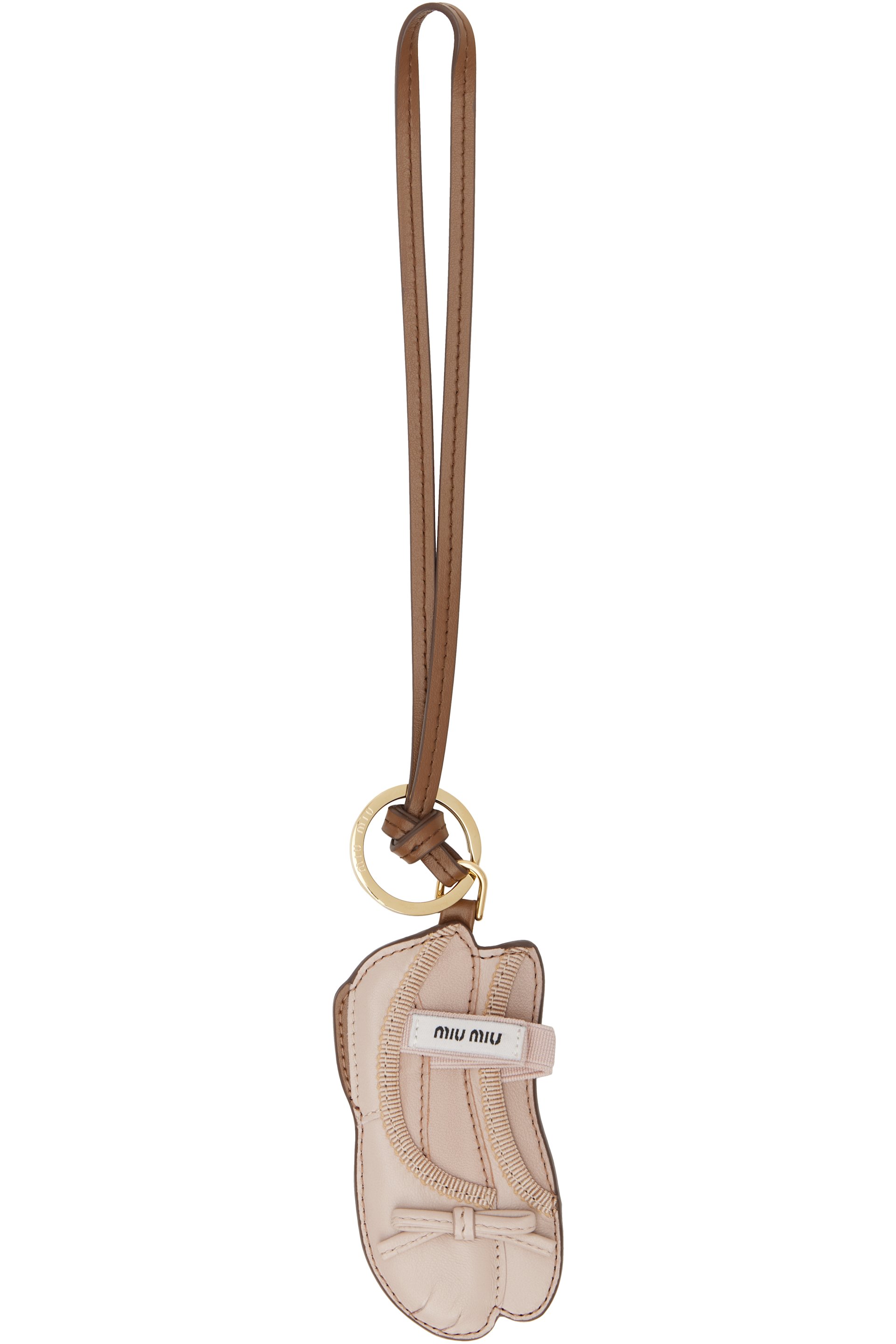 Miu Miu - Porteclé brun en cuir à breloque de ballerines