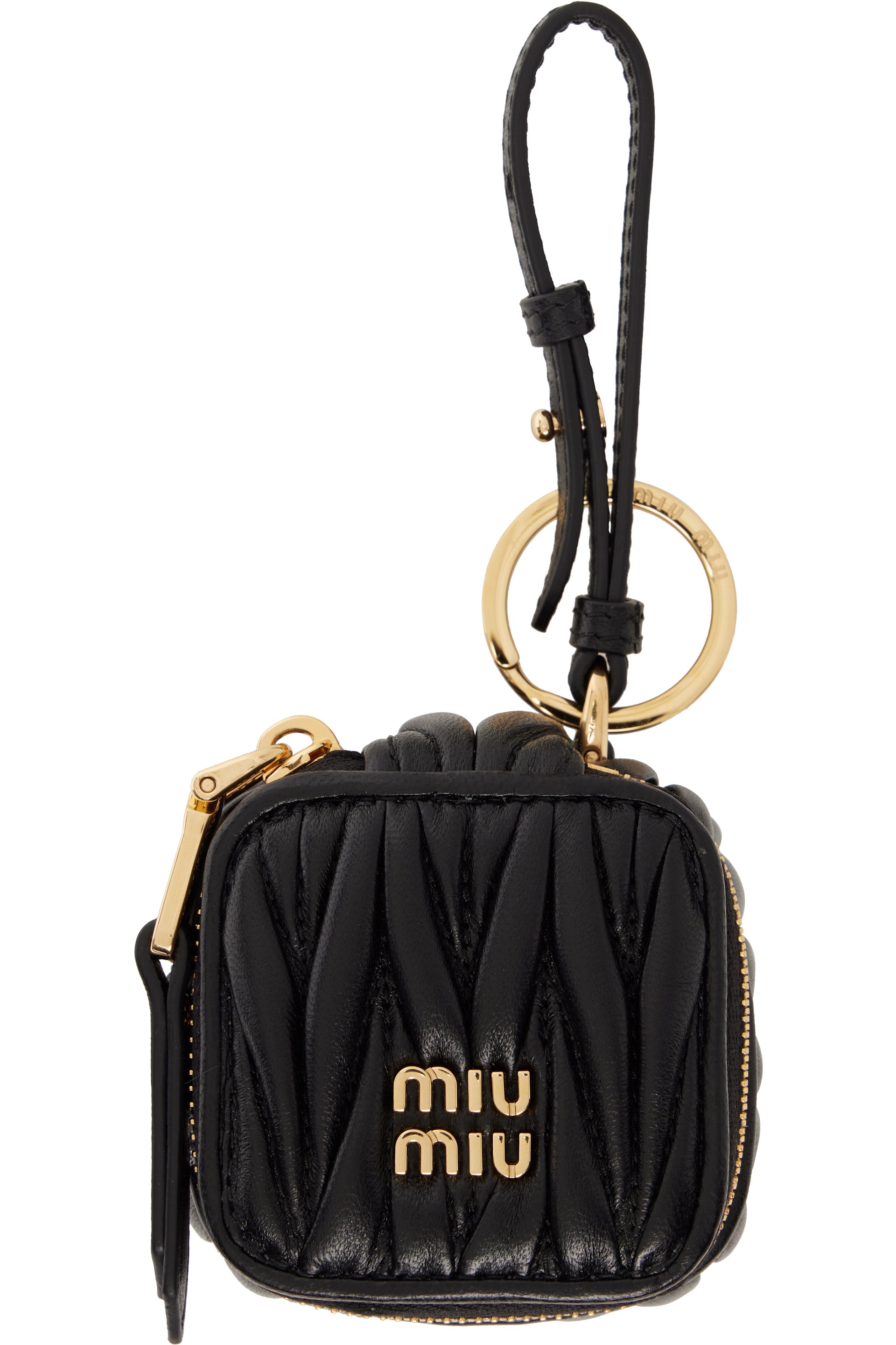 Miu Miu - Porteclé Trick noir en cuir nappa à motif matelassé
