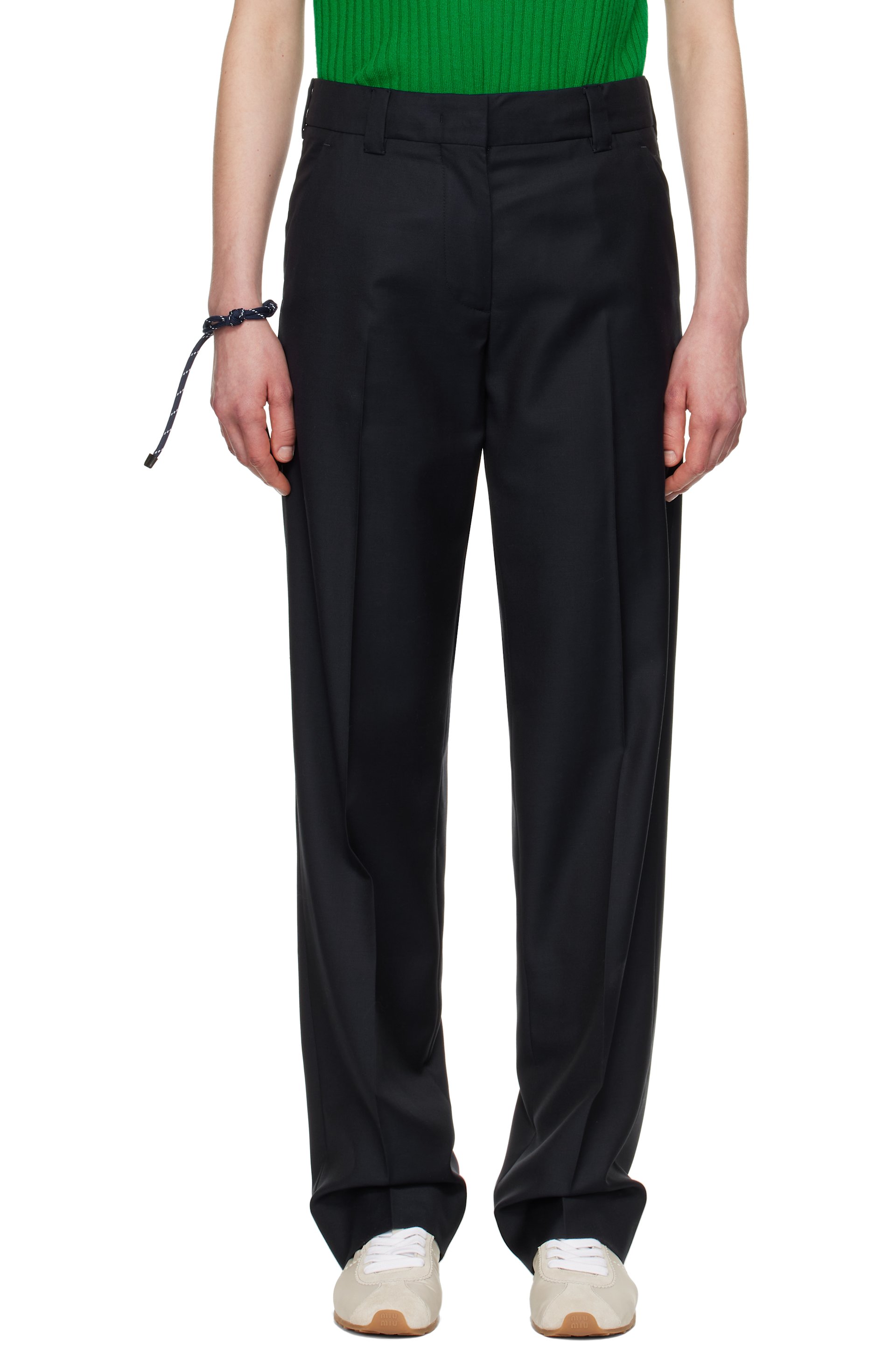 Miu Miu - Pantalon bleu marine à cordon coulissant