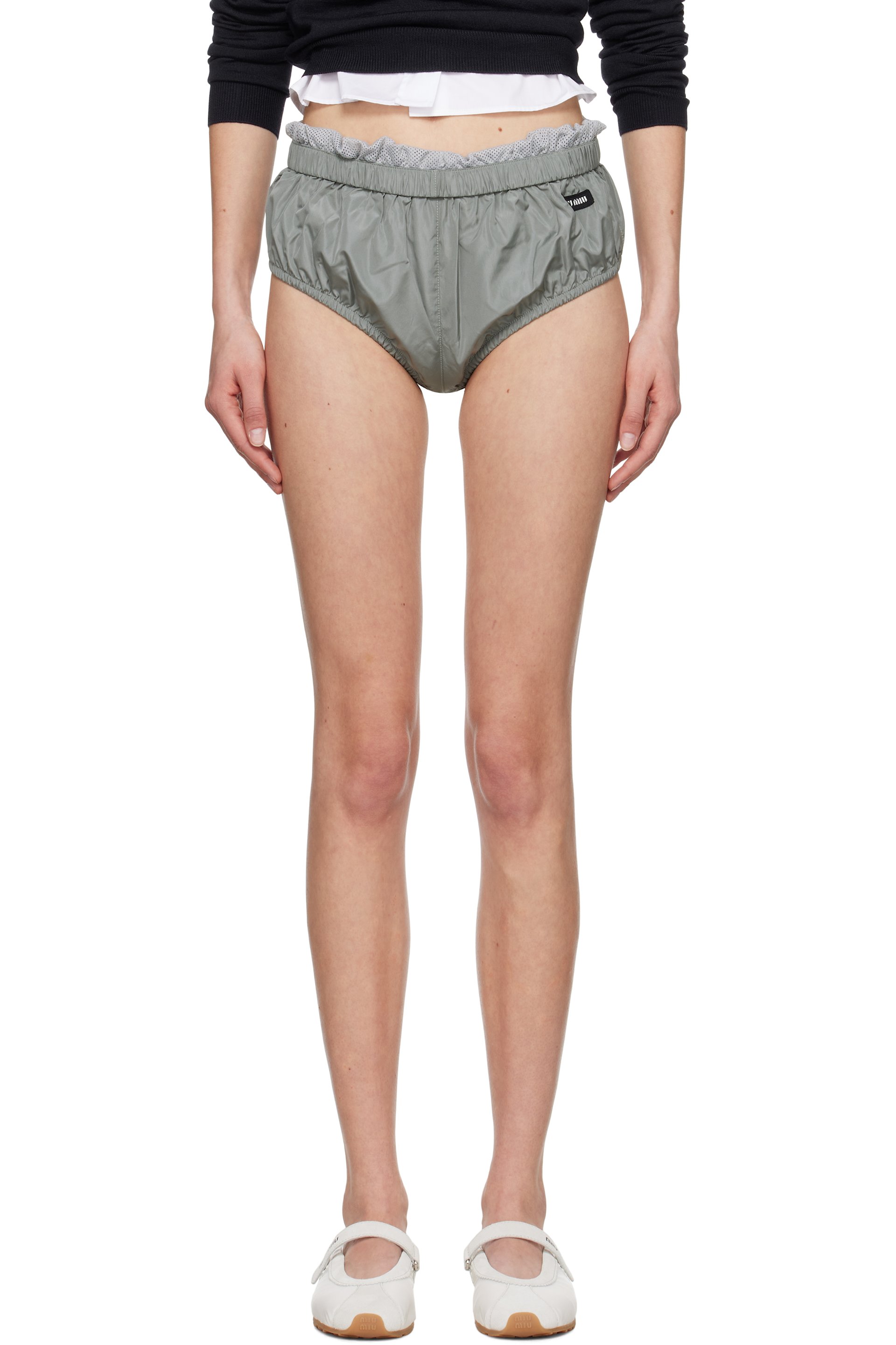 Miu Miu - Culotte grise en taffetas technique de soie