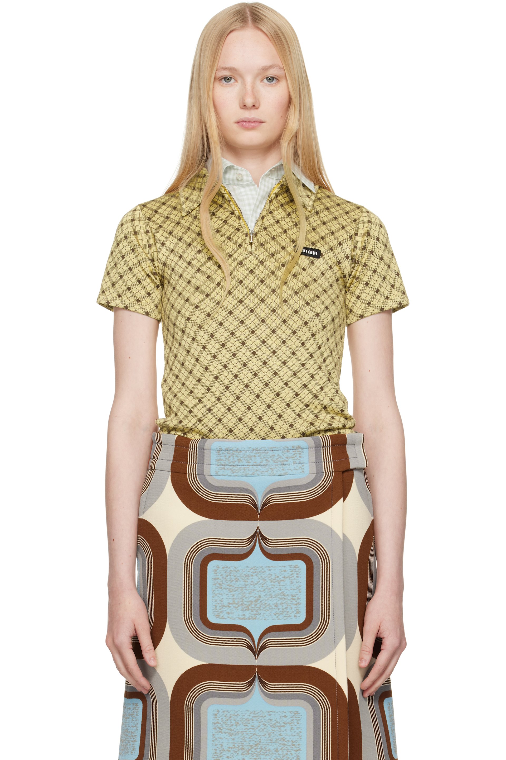 Miu Miu - Polo jaune en tricot de soie