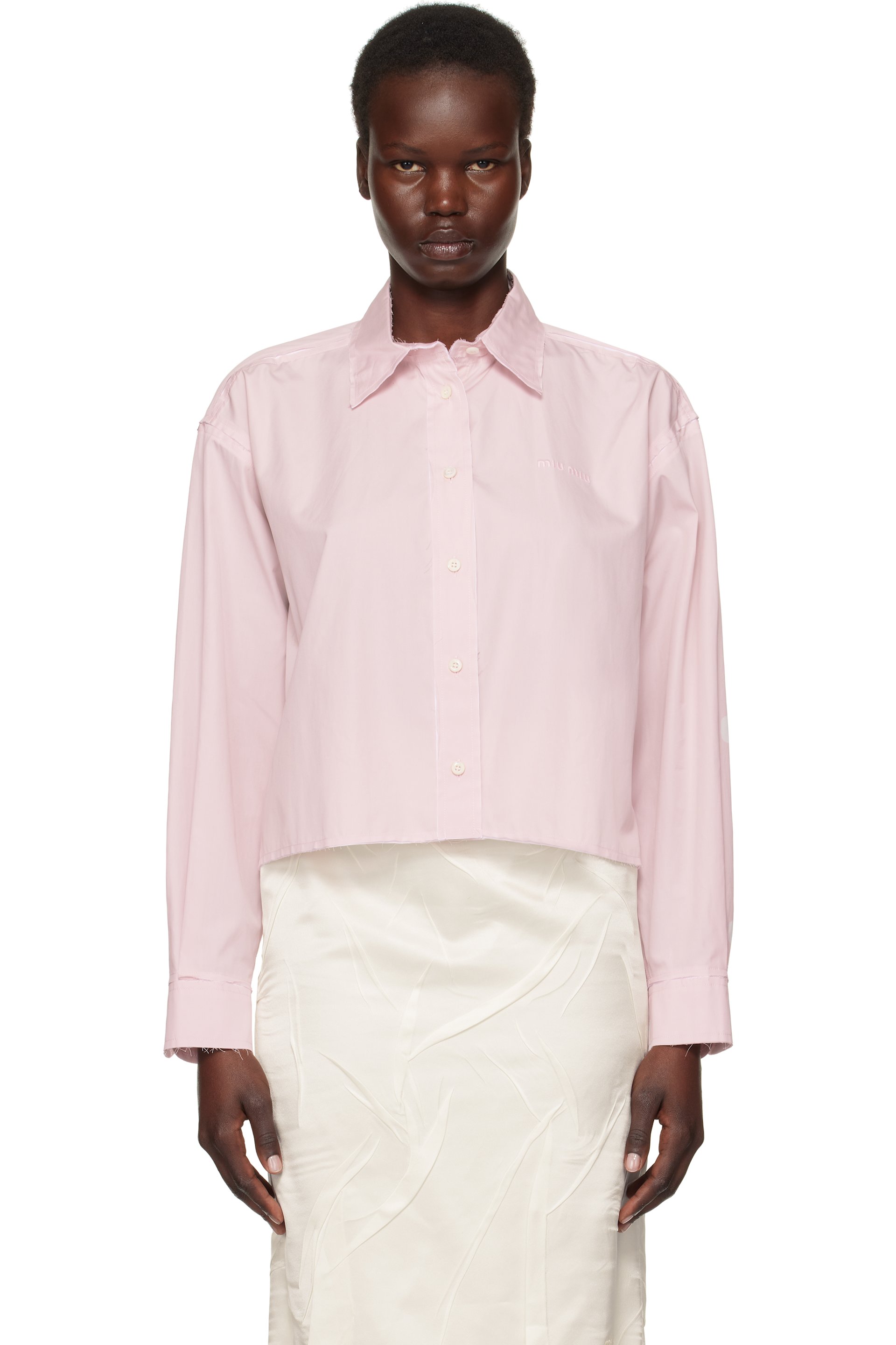 Miu Miu - Chemise écourtée rose en popeline