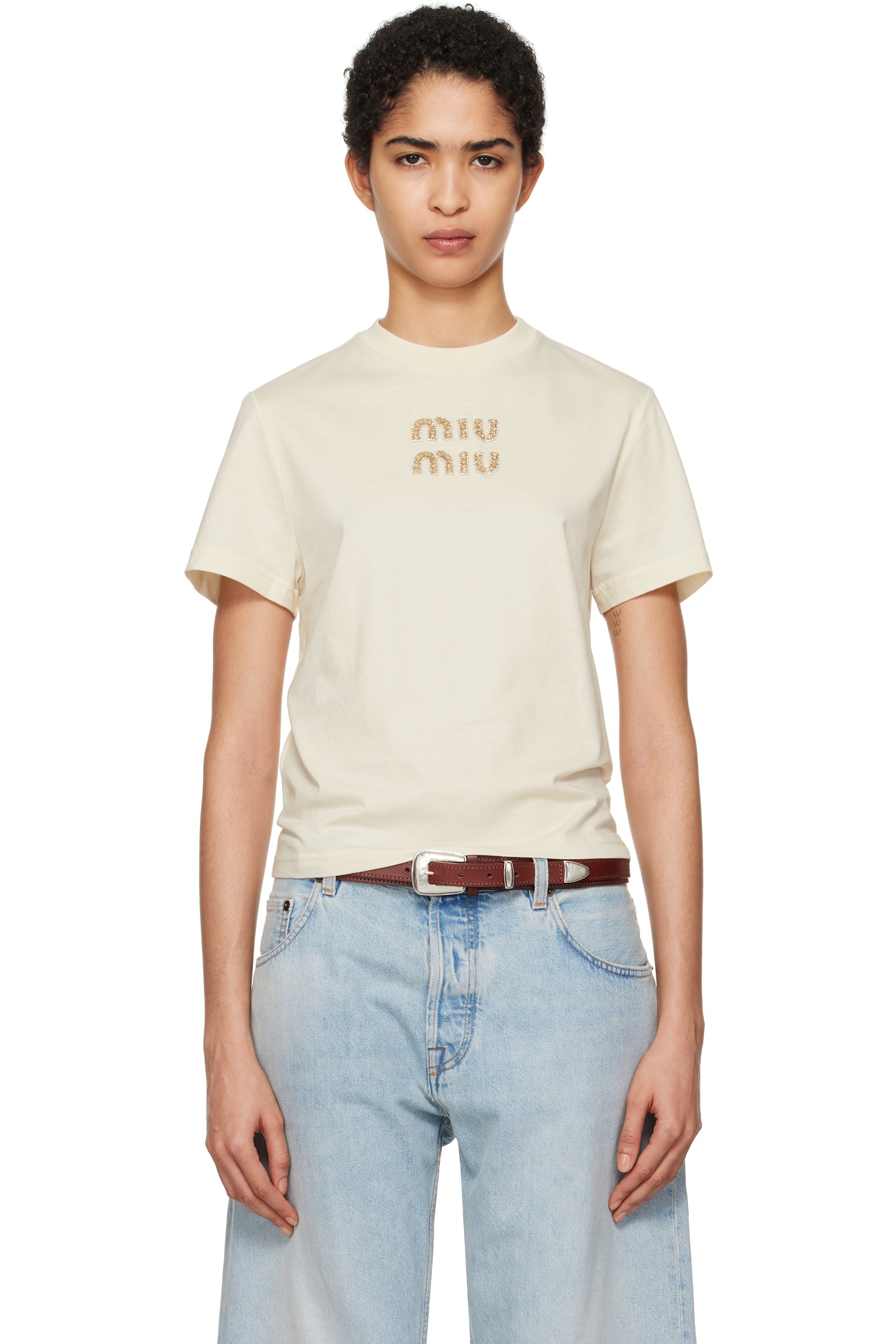Miu Miu - T-shirt beige en jersey