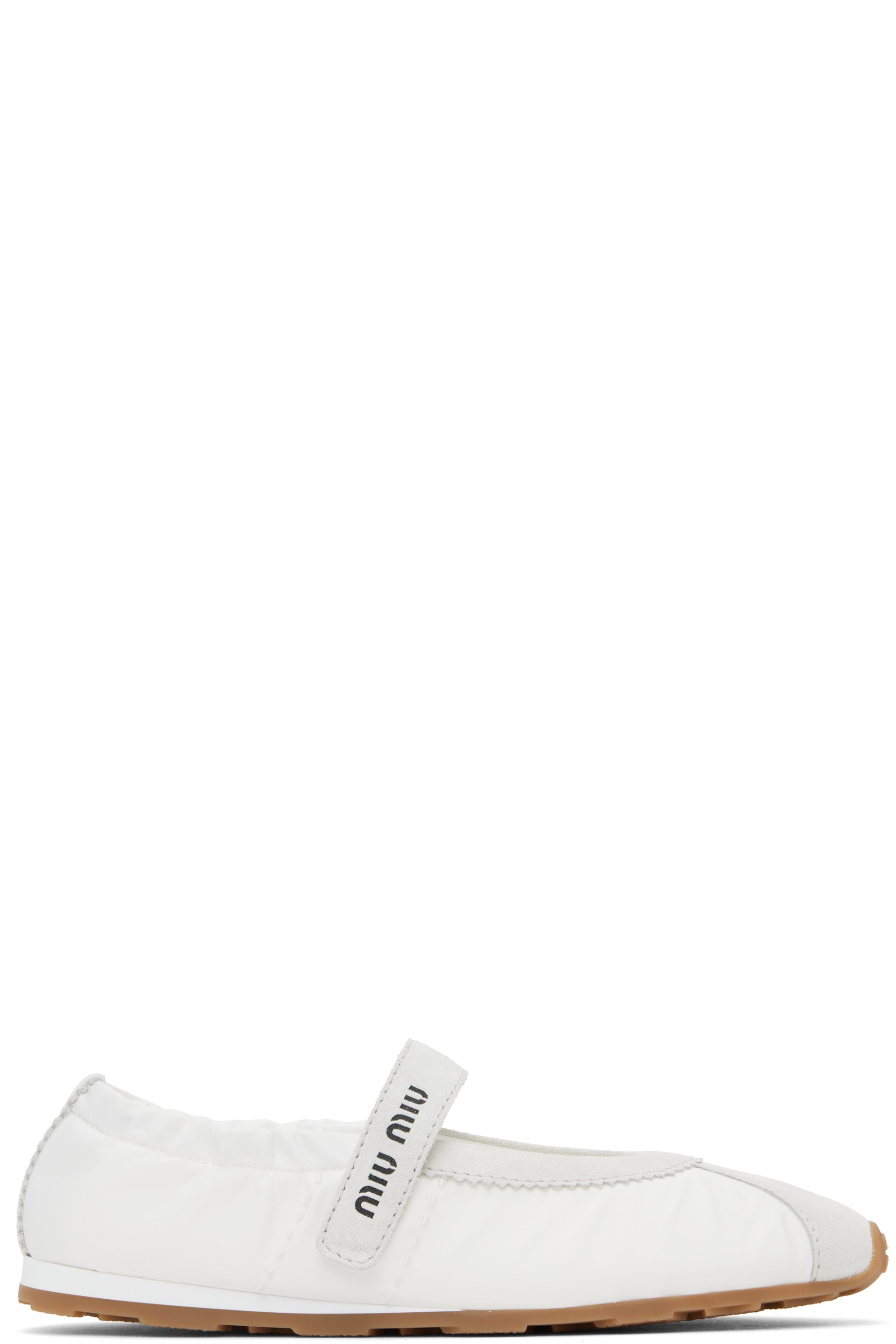 Miu Miu - Baskets de style ballerine blanc et gris en suède et en nylon