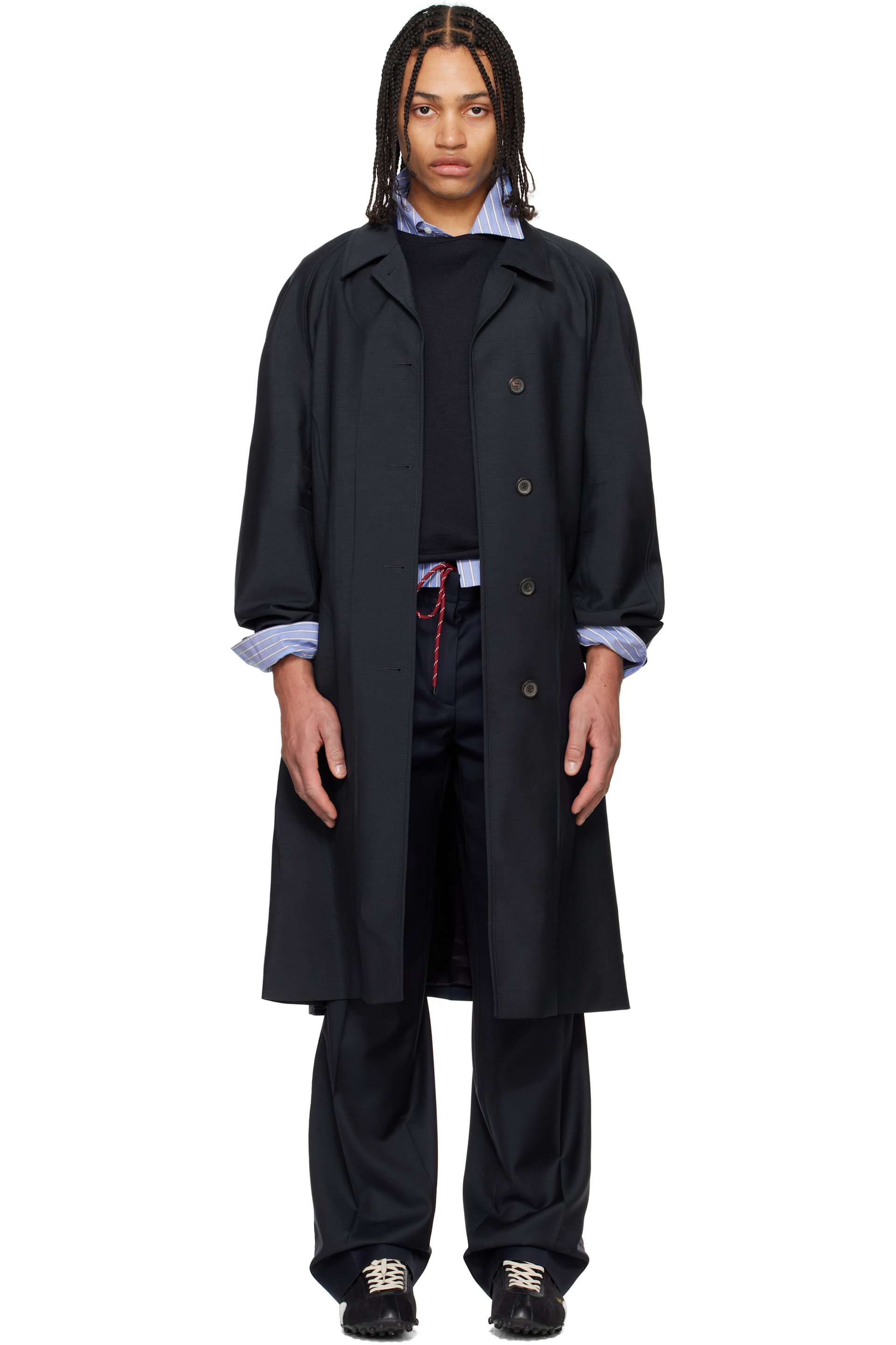 Miu Miu - Manteau bleu marine en mohair kid à simple boutonnage